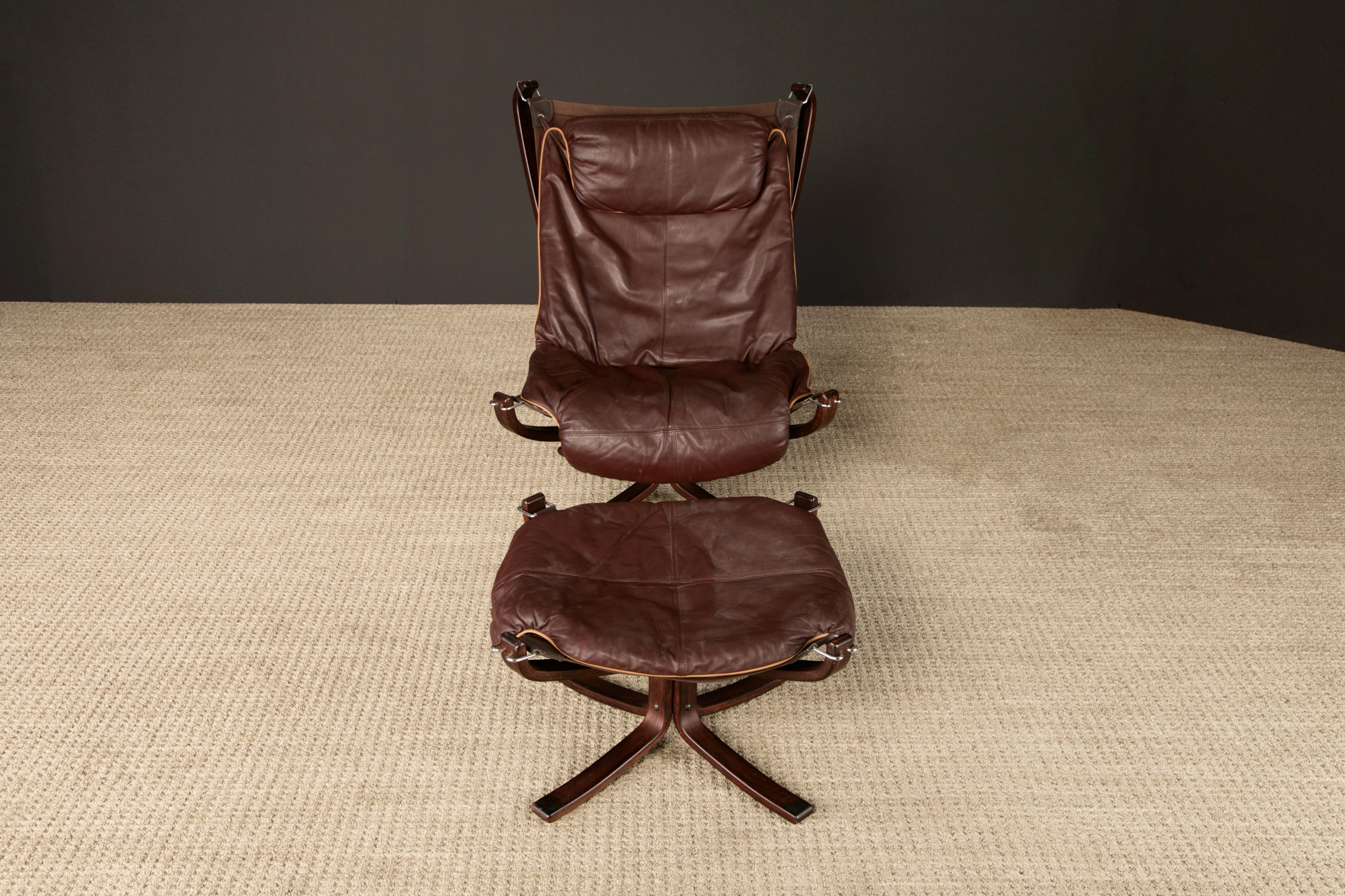 'Falcon' Sessel & Ottomane von Sigurd Ressell für Vatne Møbler, 1970er Jahre, signiert (Moderne der Mitte des Jahrhunderts) im Angebot
