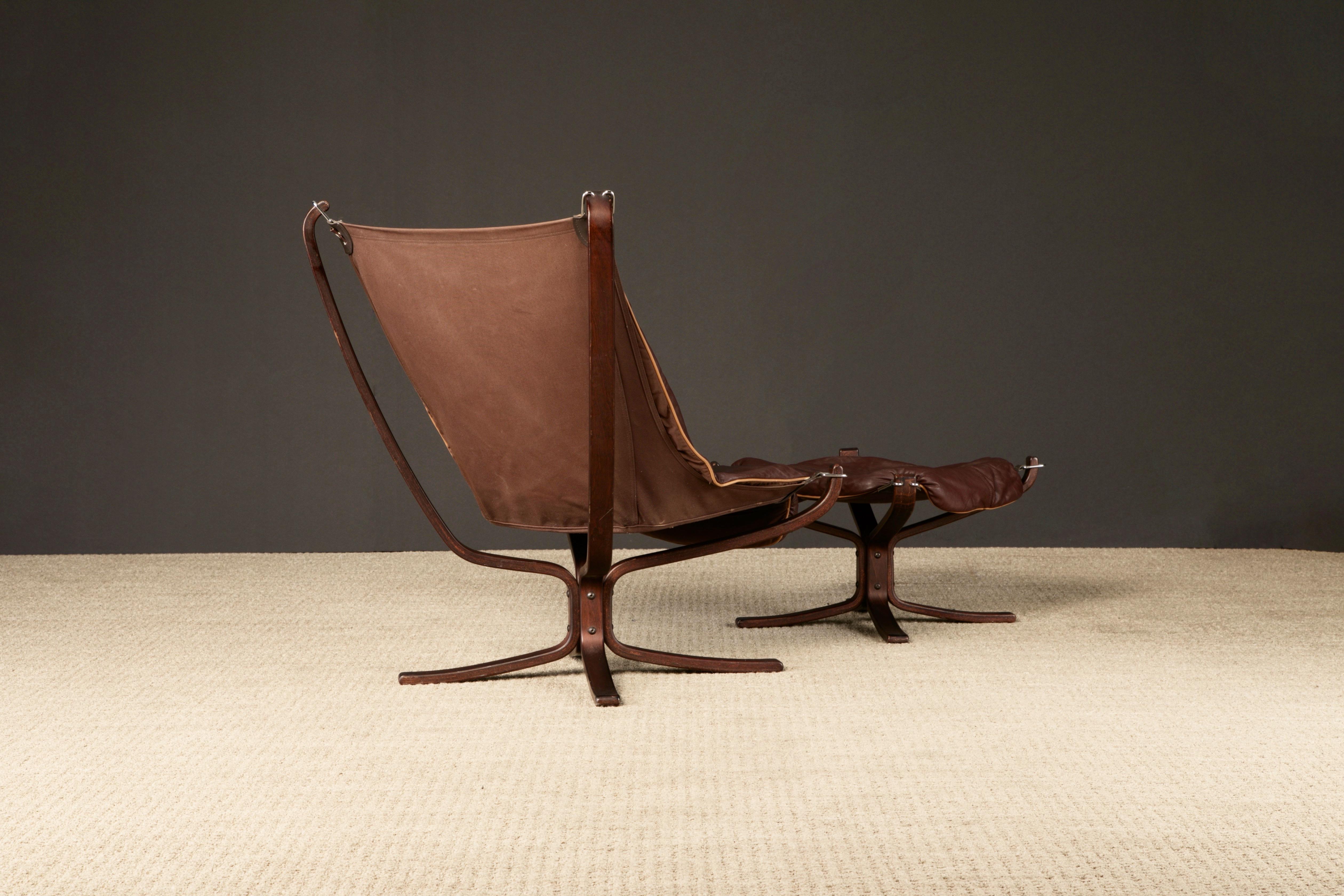 'Falcon' Sessel & Ottomane von Sigurd Ressell für Vatne Møbler, 1970er Jahre, signiert (Leder) im Angebot