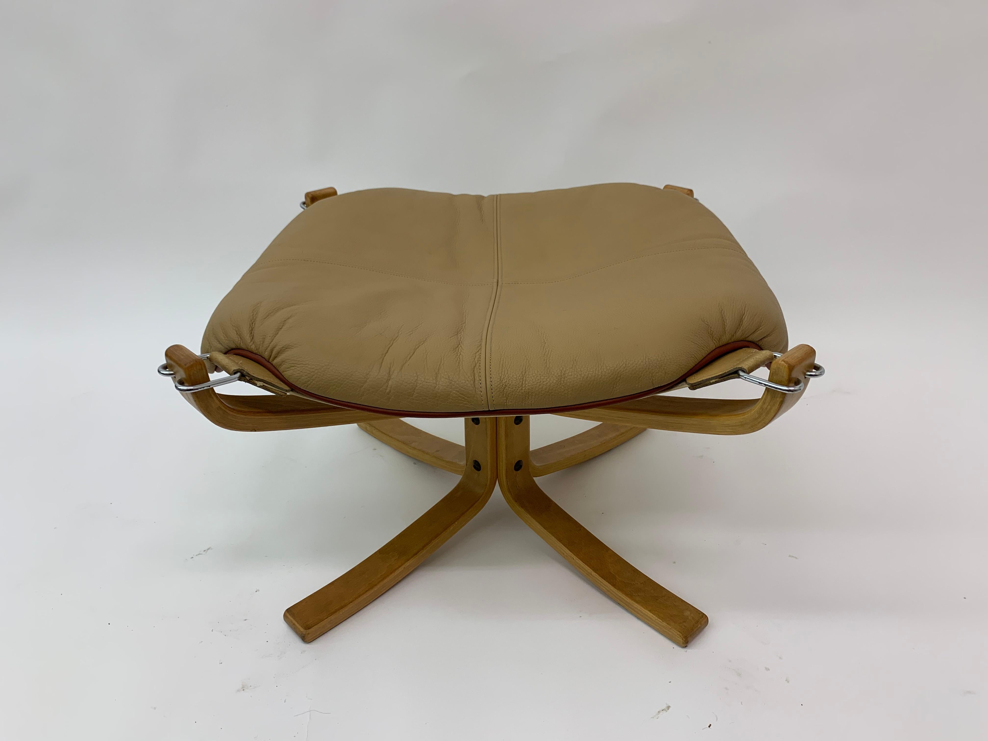 Norwegian Falcon Leather Hocker Chair by Sigurd Ressel for Vatne Møbler, 1970s
