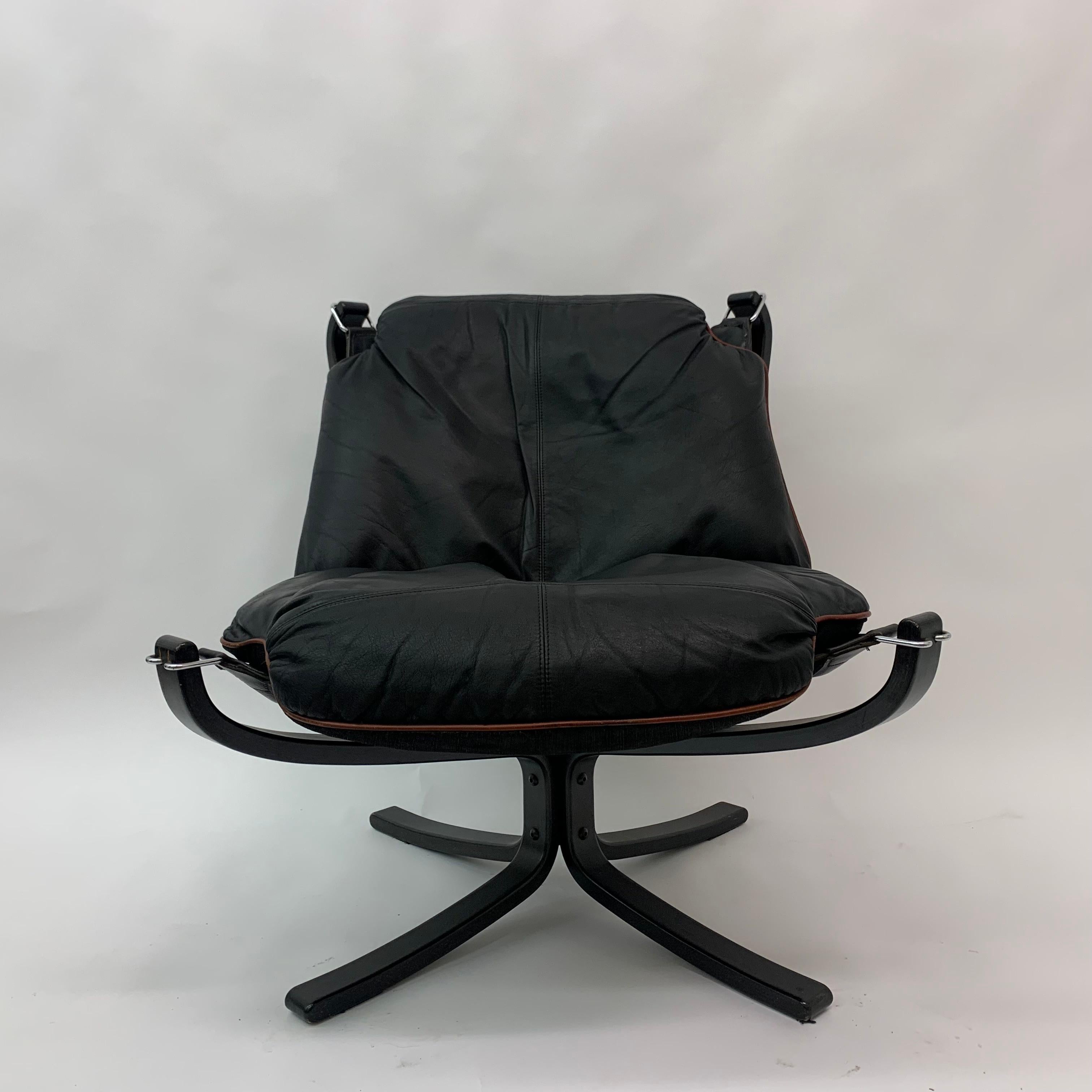 Norwegian Falcon Leather Lounge Chair by Sigurd Ressel for Vatne Møbler, 1970s