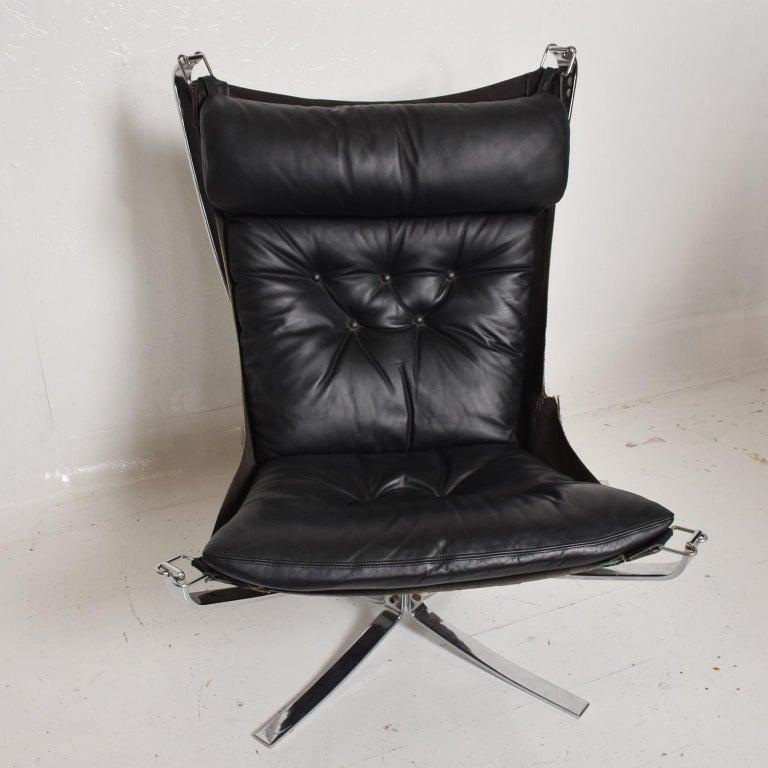 Scandinavian Modern Falcon Leather Lounge Chair & Ottoman Chrome Frame by Sigurd Ressell of Norway
