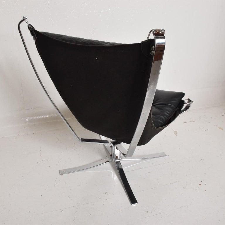 Norwegian Falcon Leather Lounge Chair & Ottoman Chrome Frame by Sigurd Ressell of Norway