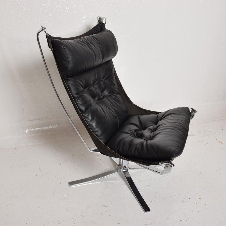 Mid-20th Century Falcon Leather Lounge Chair & Ottoman Chrome Frame by Sigurd Ressell of Norway