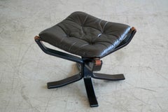 Falcon Ottoman or Footstool by Sigurd Ressell in Dark Wood and Black Leather