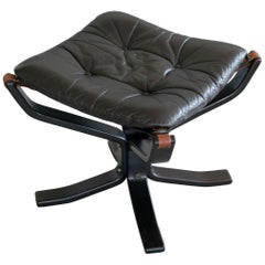 Falcon Ottoman or Footstool by Sigurd Ressell in Dark Wood and Black Leather