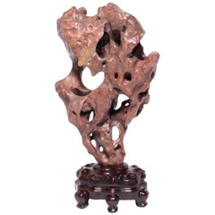 'Falcon' Red Taihu Spirit Stone on Carved Stand