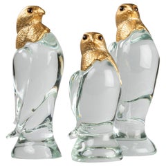 Falcon Sculptures in Murano Glass and Gilt Bronze, 1970s