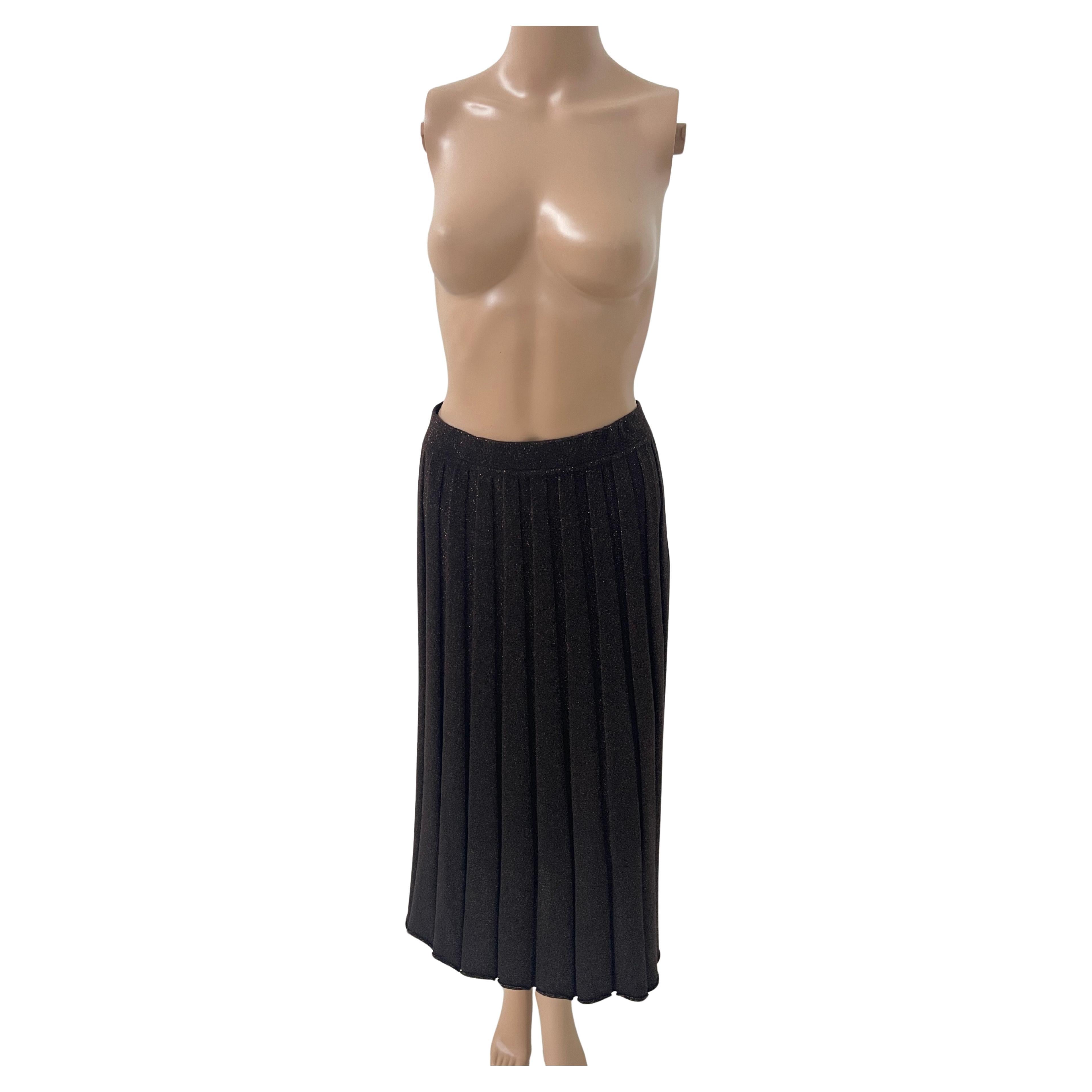 Falconeri Black Pleated Skirt with Copper Lamé – Virgin Wool – Made in Italy – S For Sale