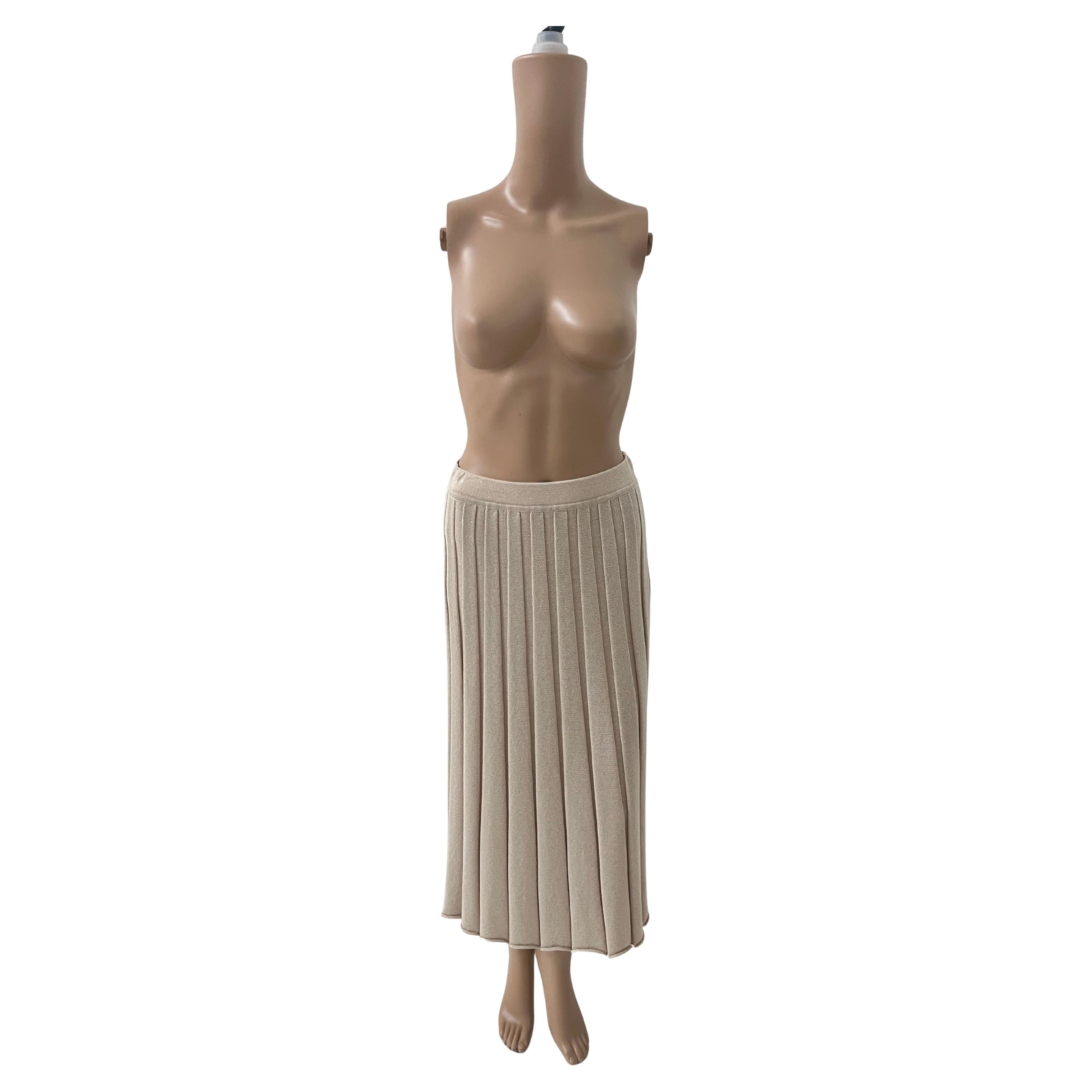 Falconeri Black Pleated Skirt with Copper Lamé – Virgin Wool – Made in Italy – S