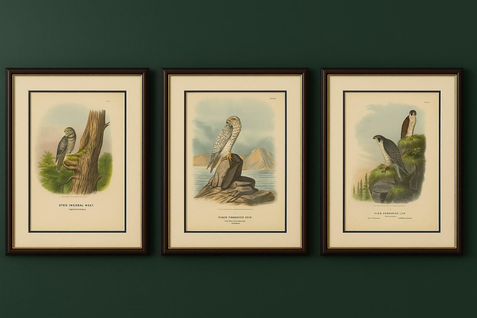 Satz von drei antiken Drucken von Falken und Eulen von Oskar von Riesenthal, 1894

Beschreibung: Ein schöner Satz von drei Chromolithographien aus Oskar von Riesenthals Die Raubvögel Deutschlands und des angrenzenden Mitteleuropas, erschienen in