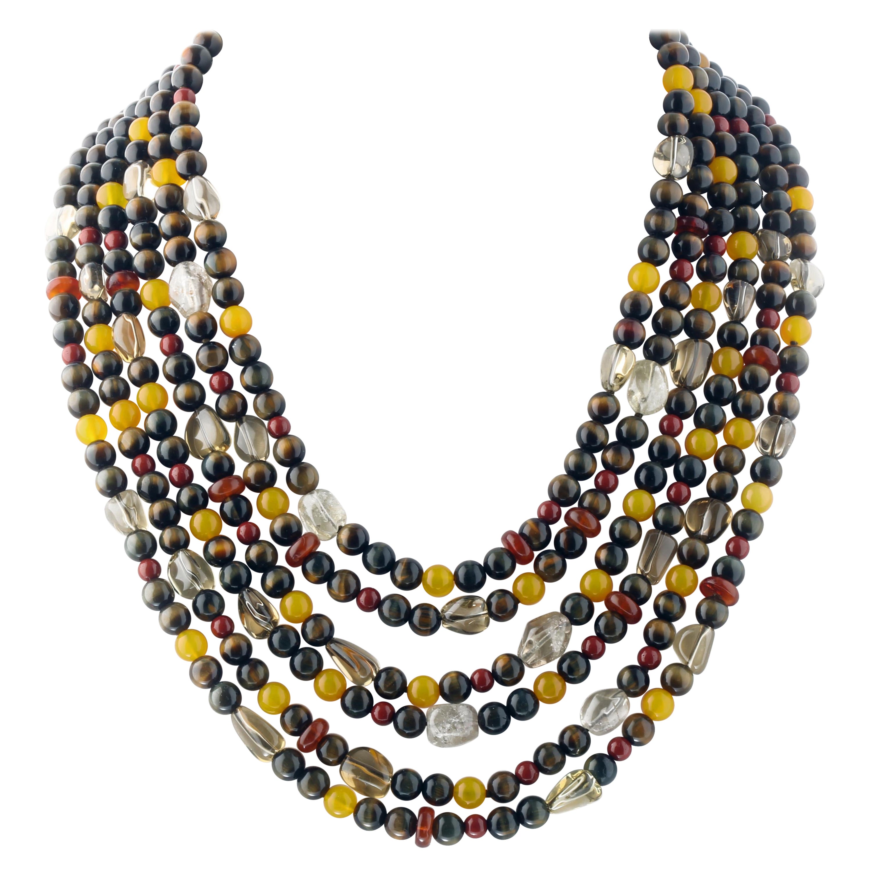 Ciondolo in ambra Occhio di Falco Agata gialla diaspro Ambra Collana con perline in argento 925 in vendita