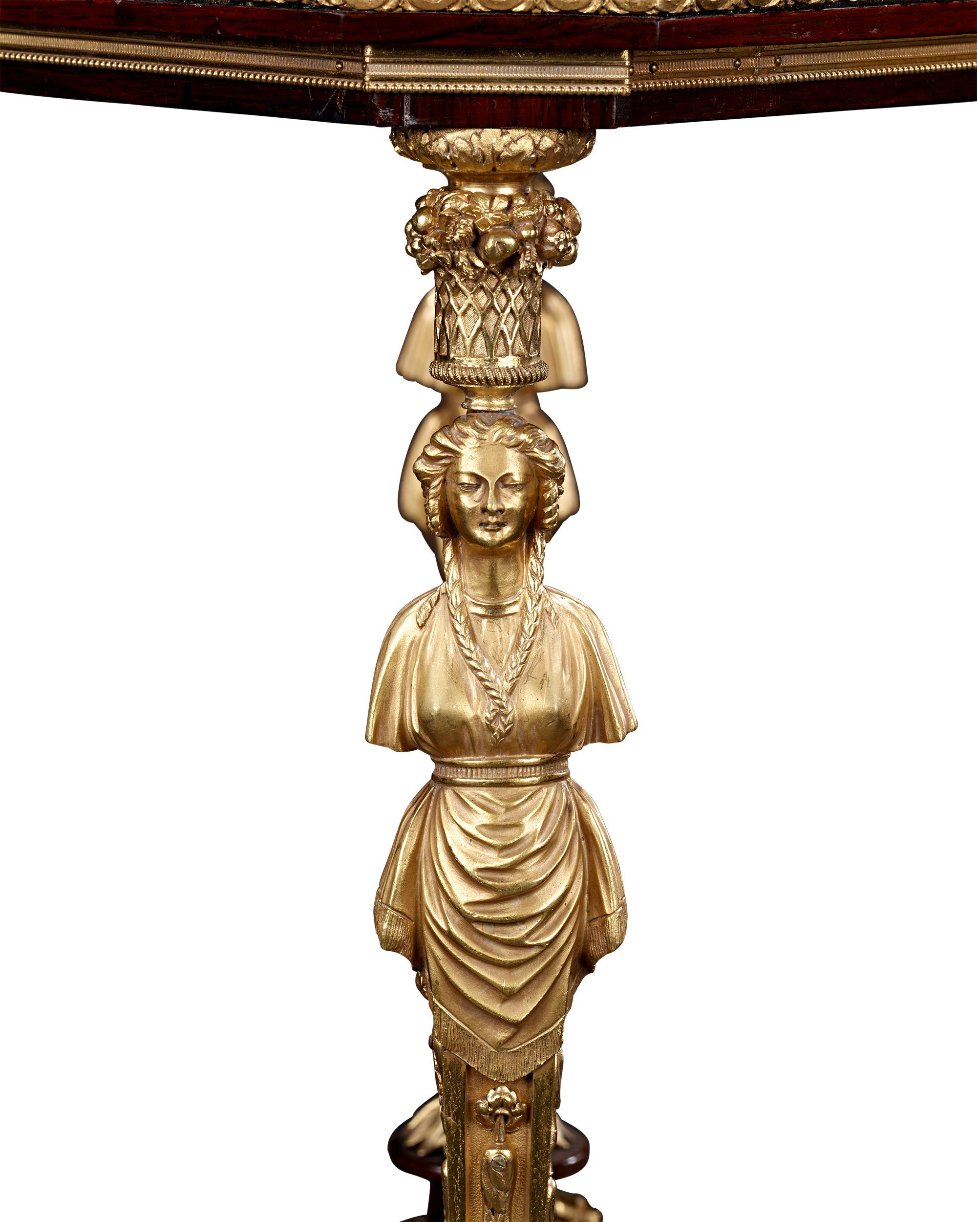 Tisch mit Falkenauge und Tigerauge von Théodore Millet (Empire) im Angebot