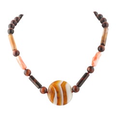 Falcon's Eye Raw Coral Round Agate Silver Chocker Beaded Necklace INTINI Jewels