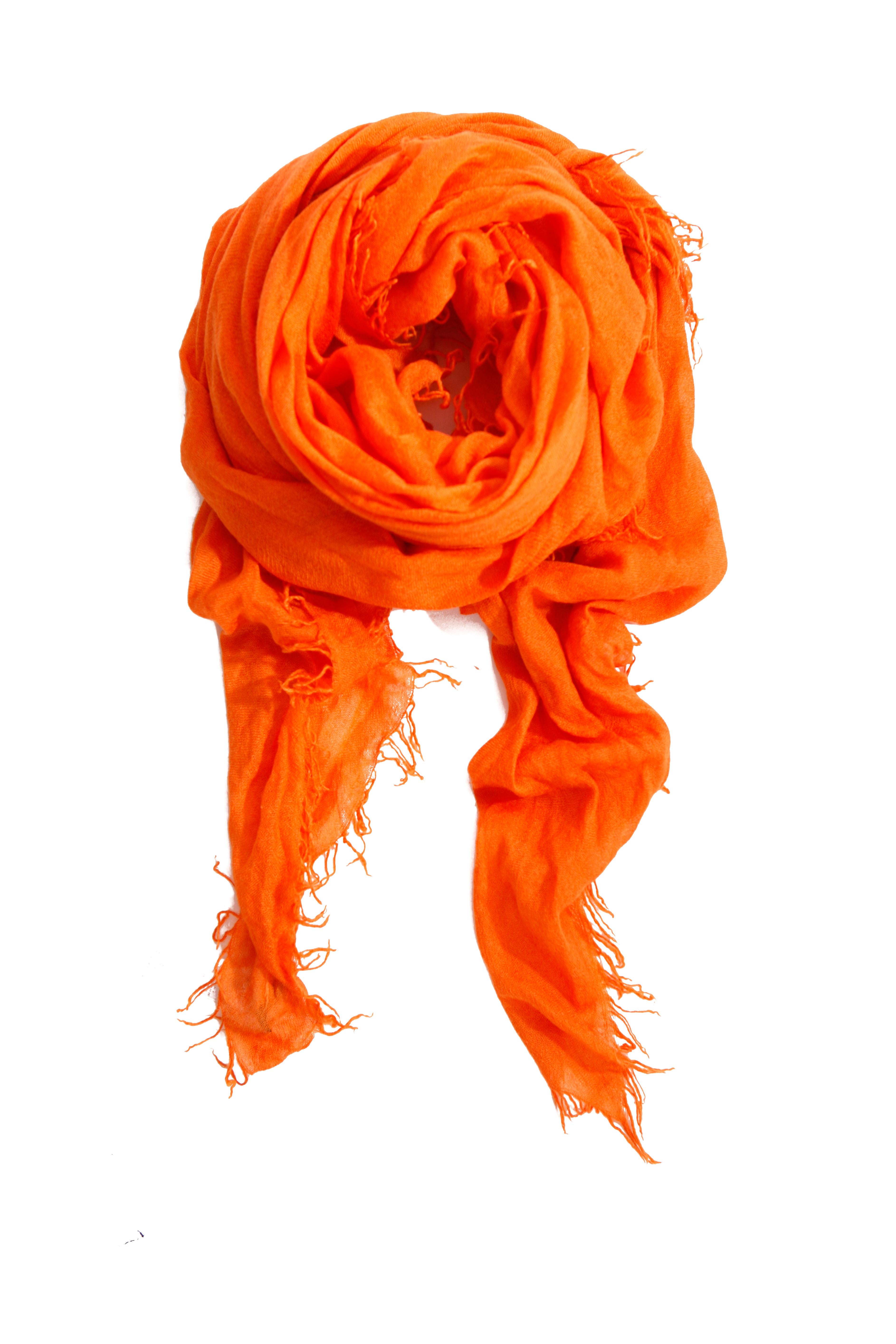 Red Faliero Sarti, Orange cashmere scarf with fringes. For Sale