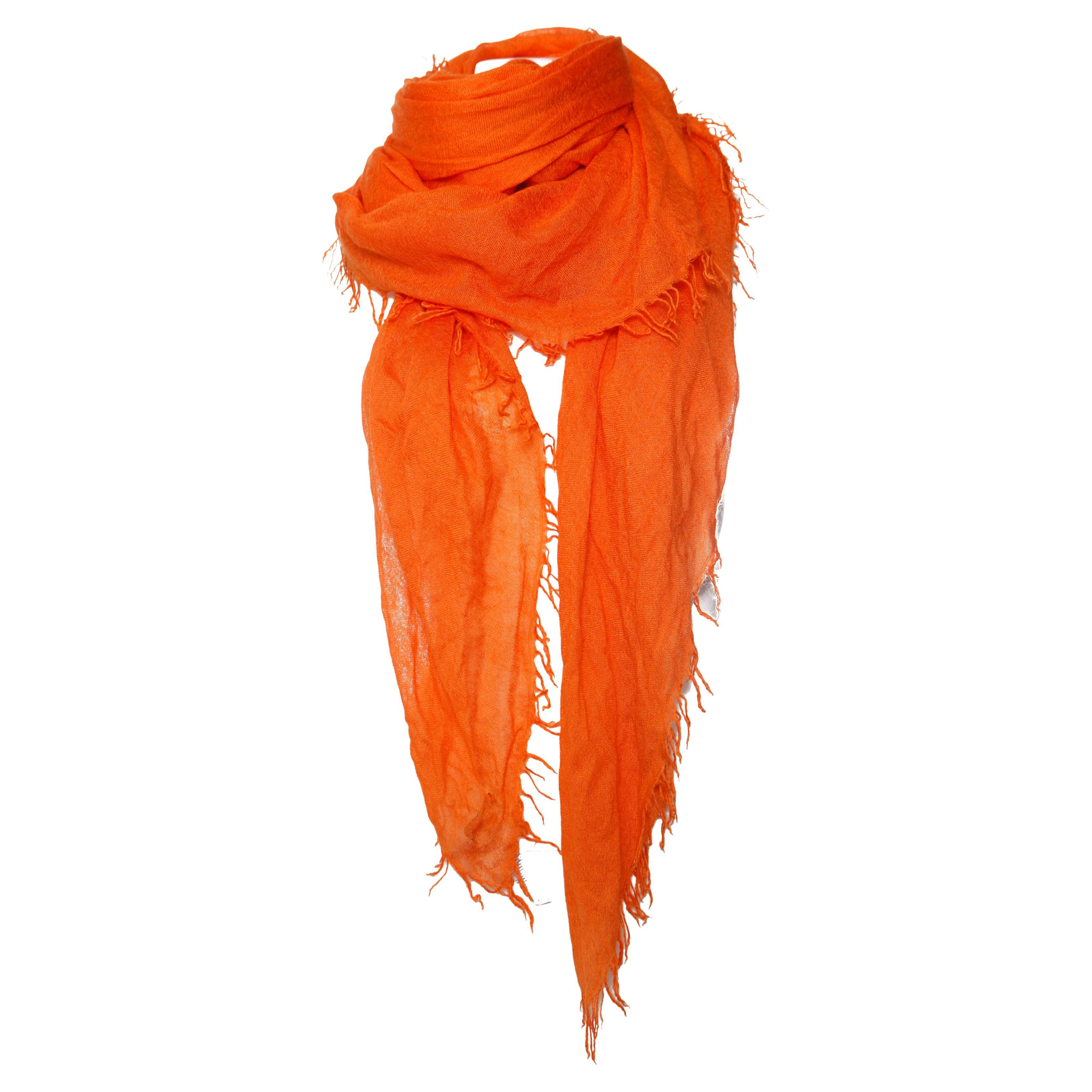 Faliero Sarti, Orange cashmere scarf with fringes. For Sale