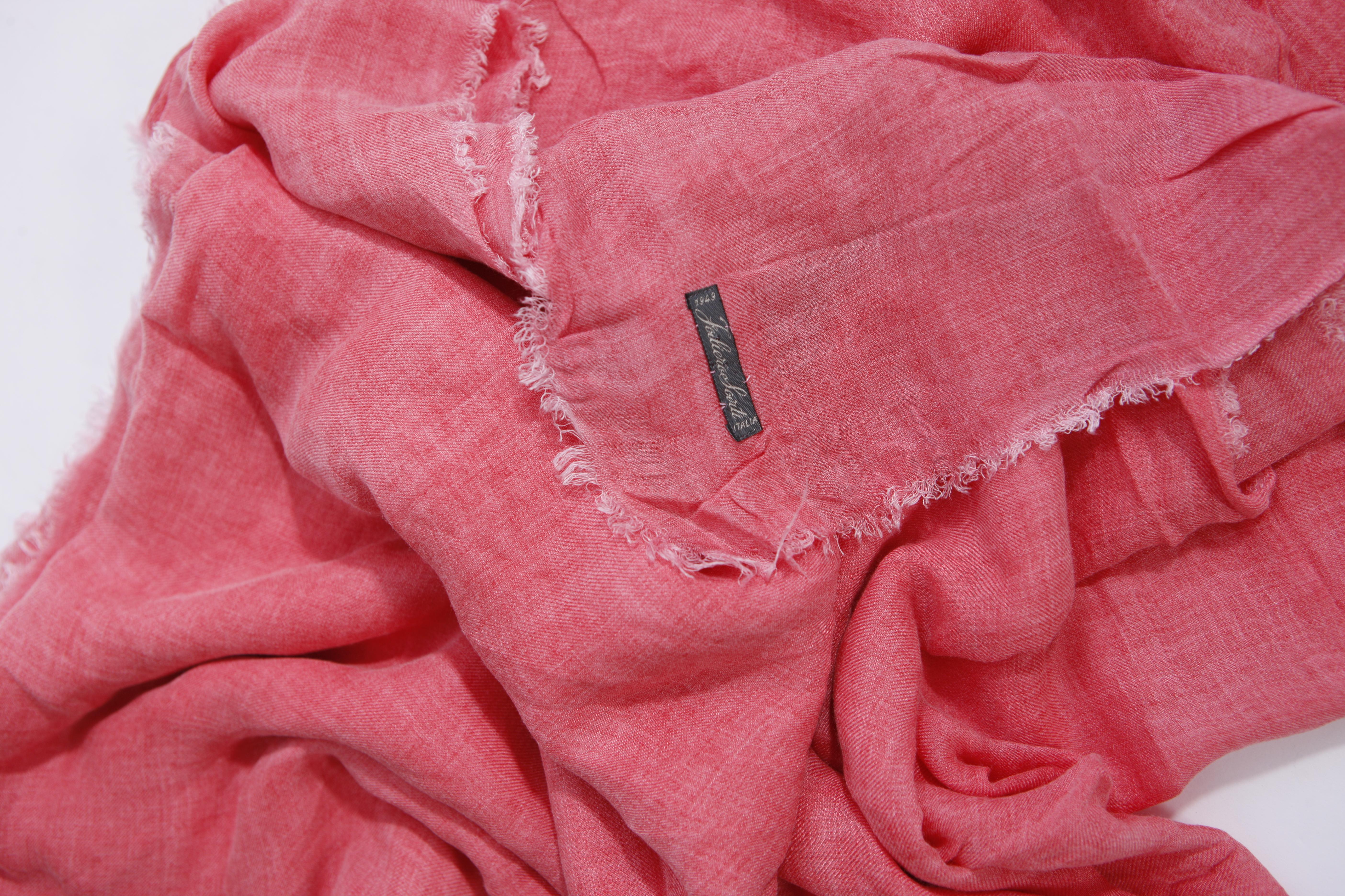 Faliero Sarti, Pink scarf with raw edges. In Excellent Condition For Sale In AMSTERDAM, NL
