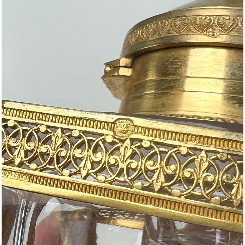 Sterling Silver Falize French Gilt Silver & Cutglass Baccarat Dual Inkwells Eagle Finials, c1850 For Sale