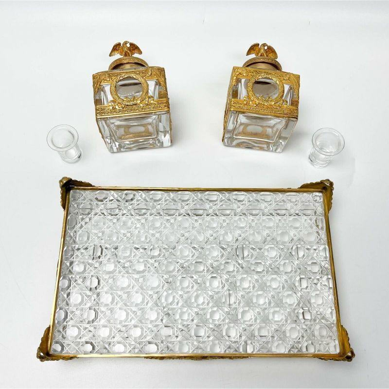 Falize French Gilt Silver & Cutglass Baccarat Dual Inkwells Eagle Finials, c1850 For Sale 1
