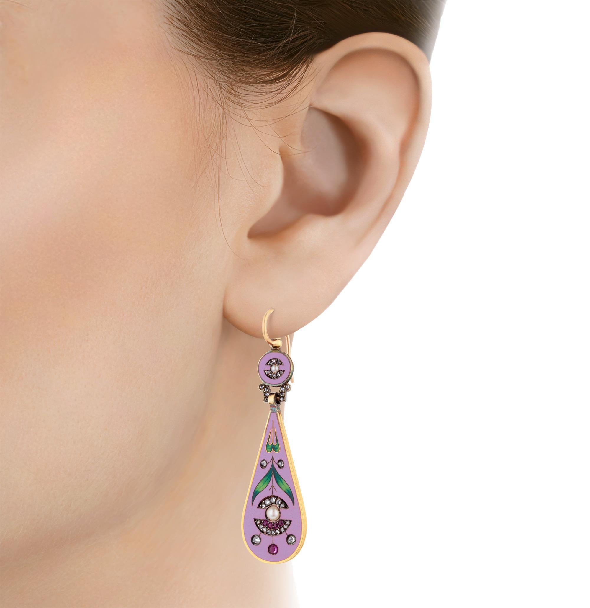 Orecchini di smalto cloisonne reversibili Falize In condizioni ottime in vendita a New Orleans, LA