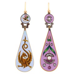 Antique Falize Reversible Cloisonne Enamel Earrings
