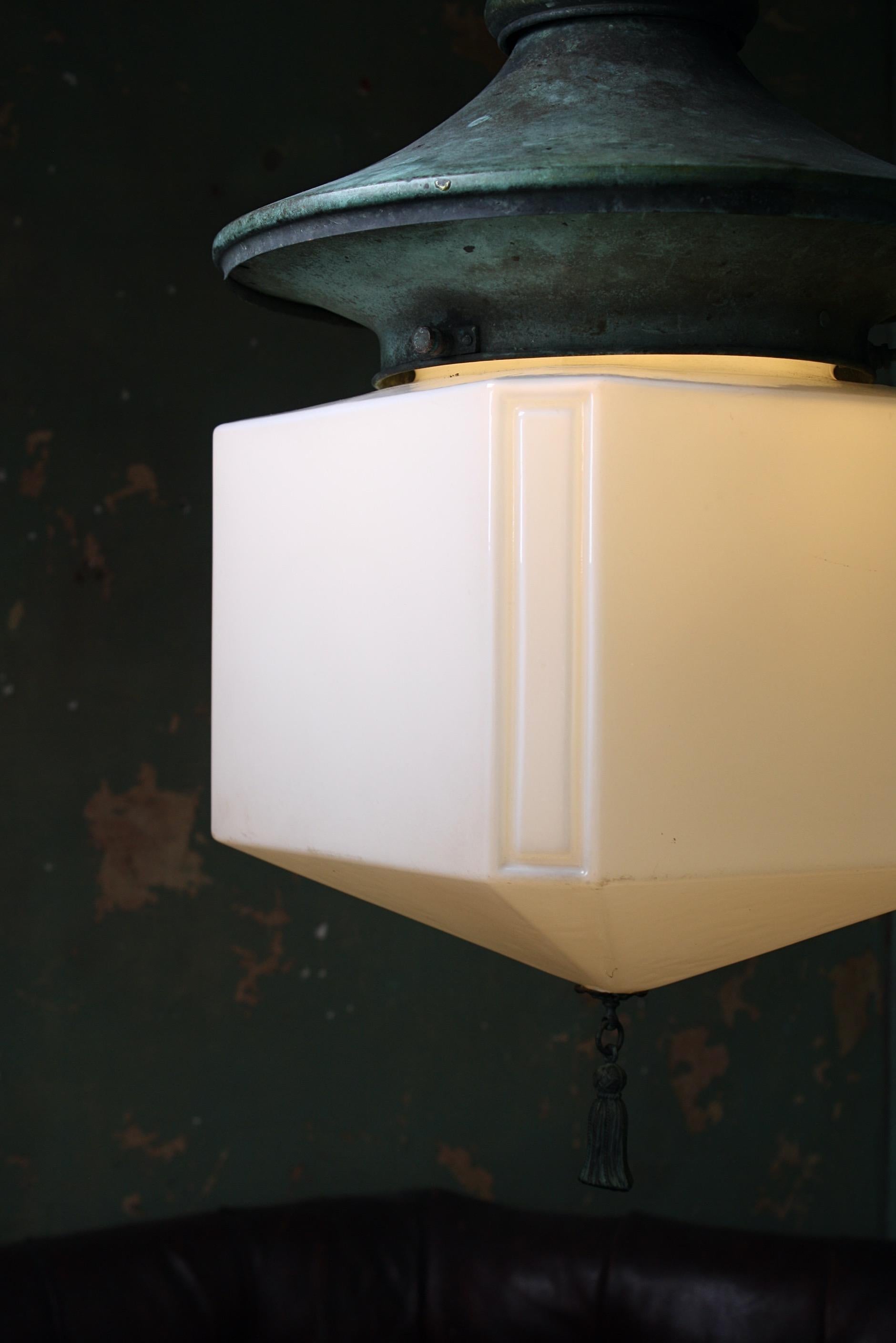 Falk, Stadelmann and Co Huge Opaline and Verdigris Pendant Lantern Light 7