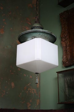 Falk, Stadelmann and Co Huge Opaline and Verdigris Pendant Lantern Light
