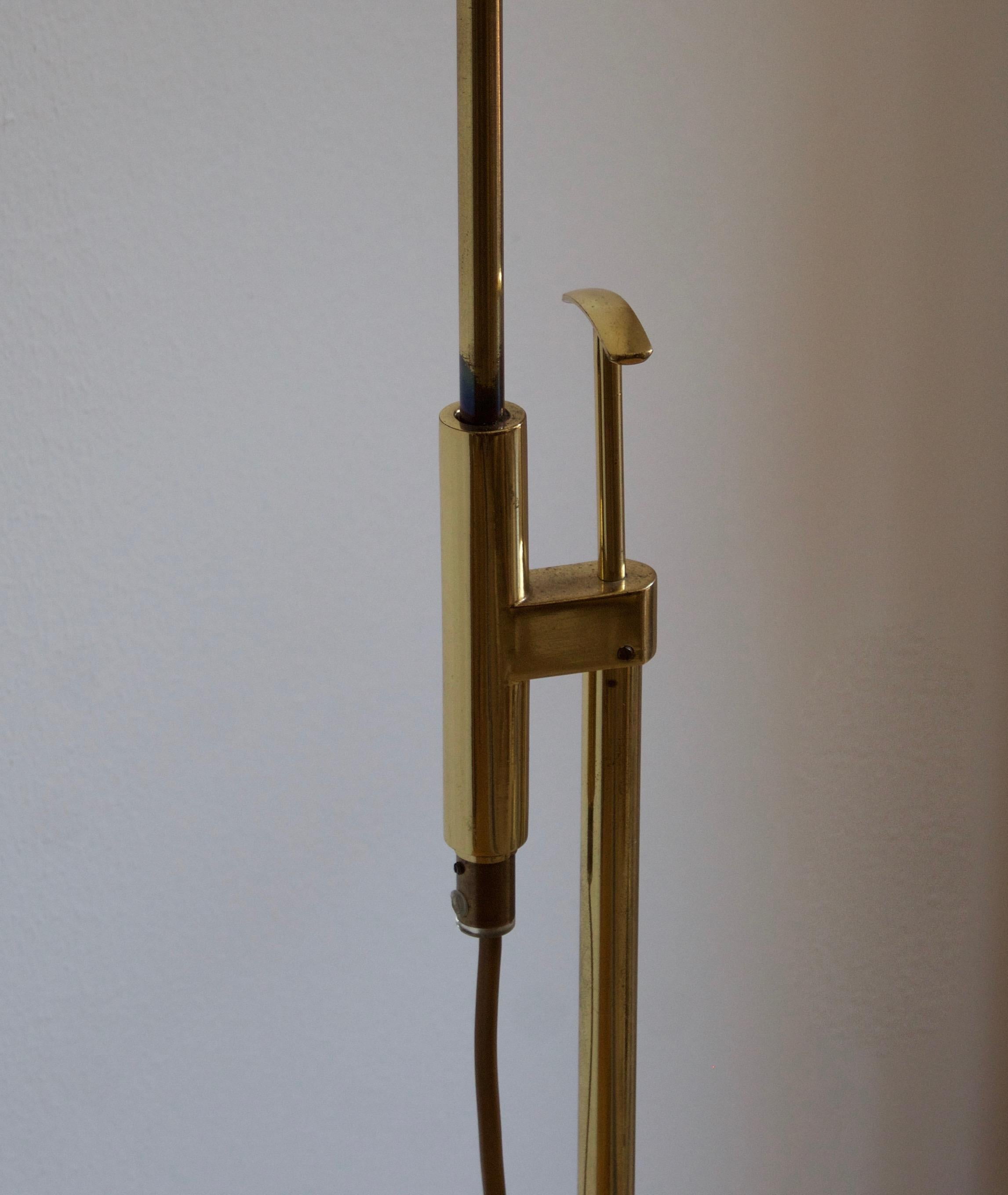 Swedish Falkenberg Belysning, Adjustable Floor Lamp, Brass, Fabric, 1950s