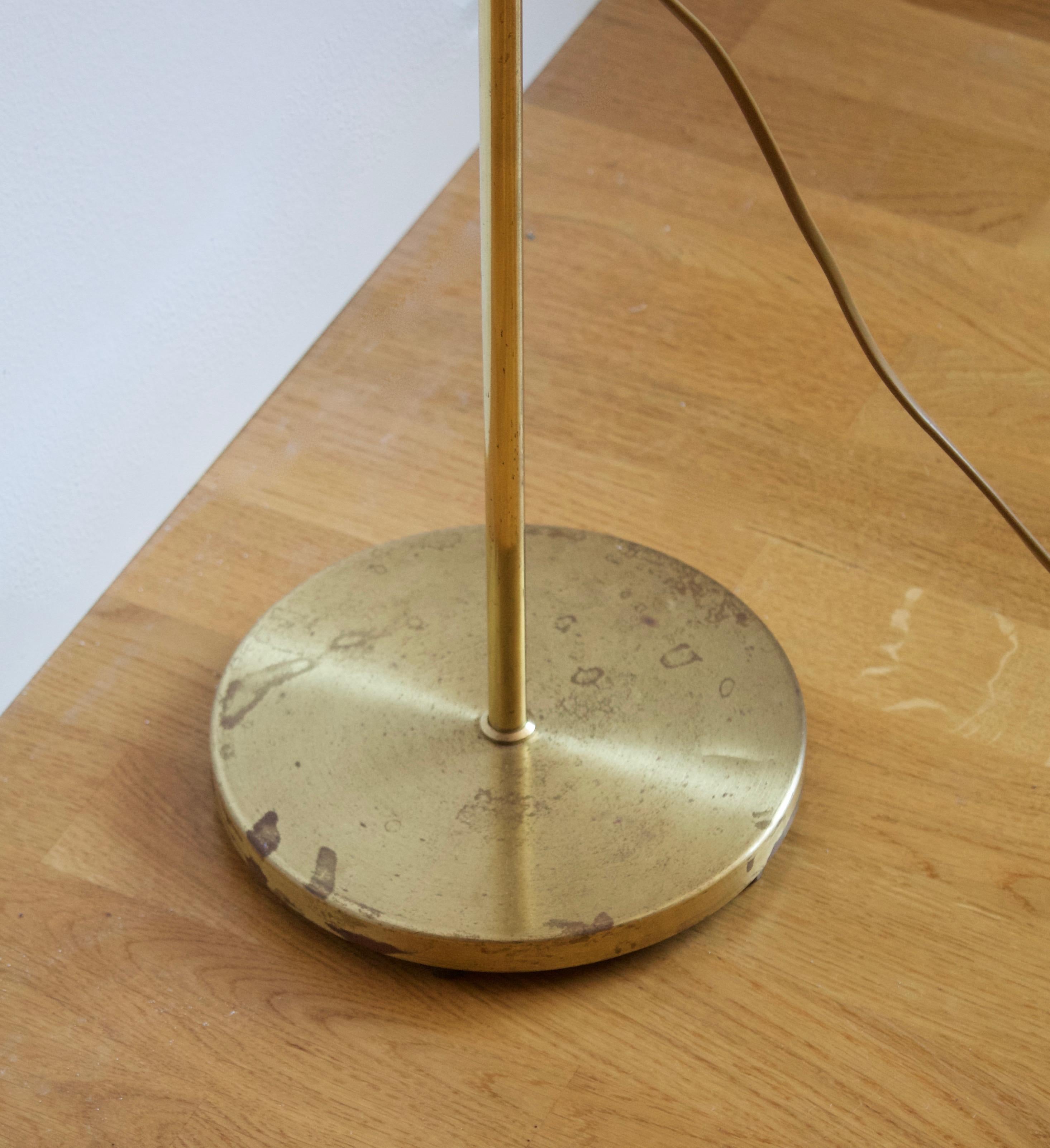 Falkenberg Belysning, Adjustable Floor Lamp, Brass, Fabric, 1950s In Good Condition In High Point, NC