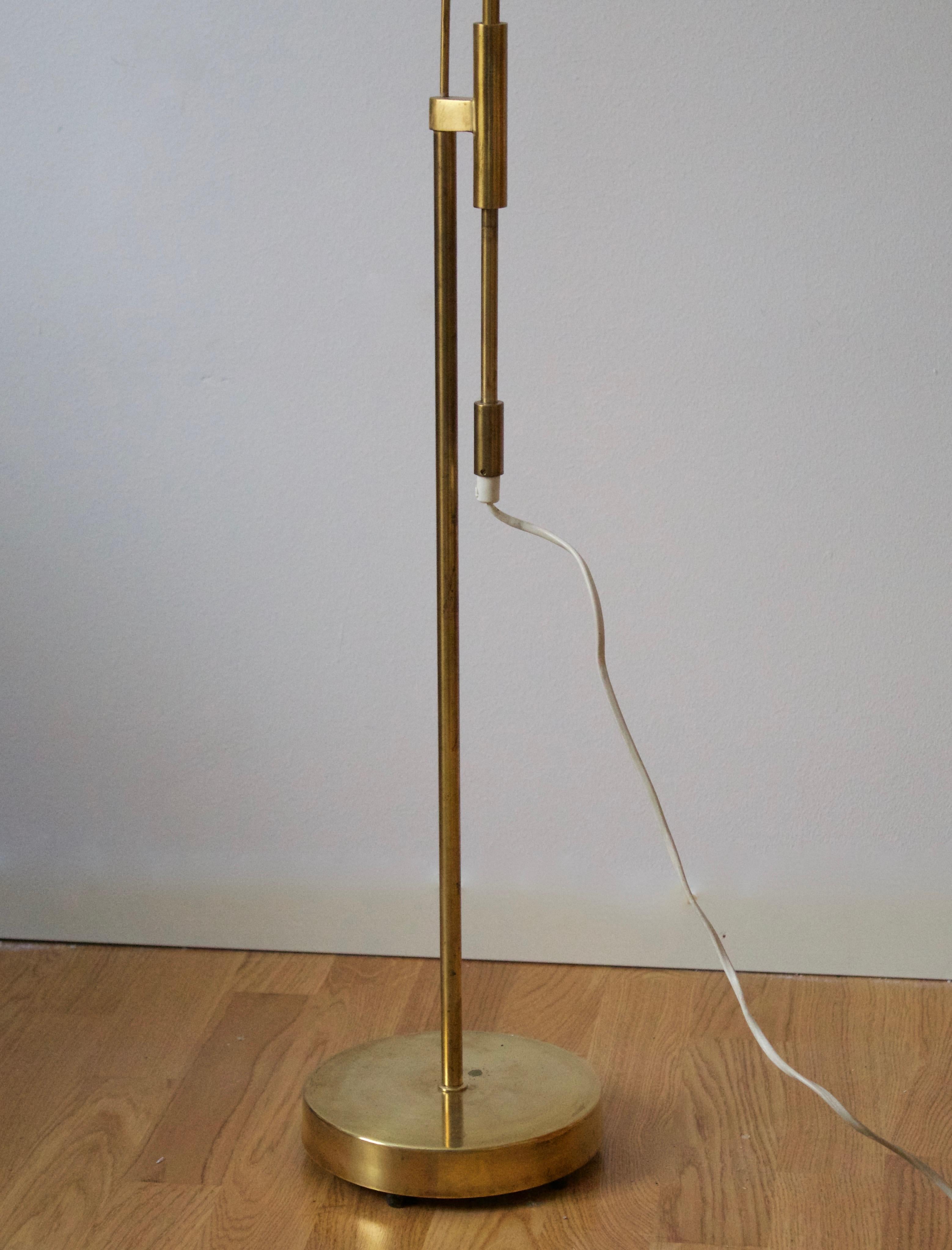 Falkenberg Belysning, Adjustable Floor Lamp, Brass, Fabric, 1950s In Good Condition In High Point, NC