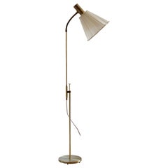Falkenberg Belysning, Adjustable Floor Lamp, Brass, Fabric, 1950s