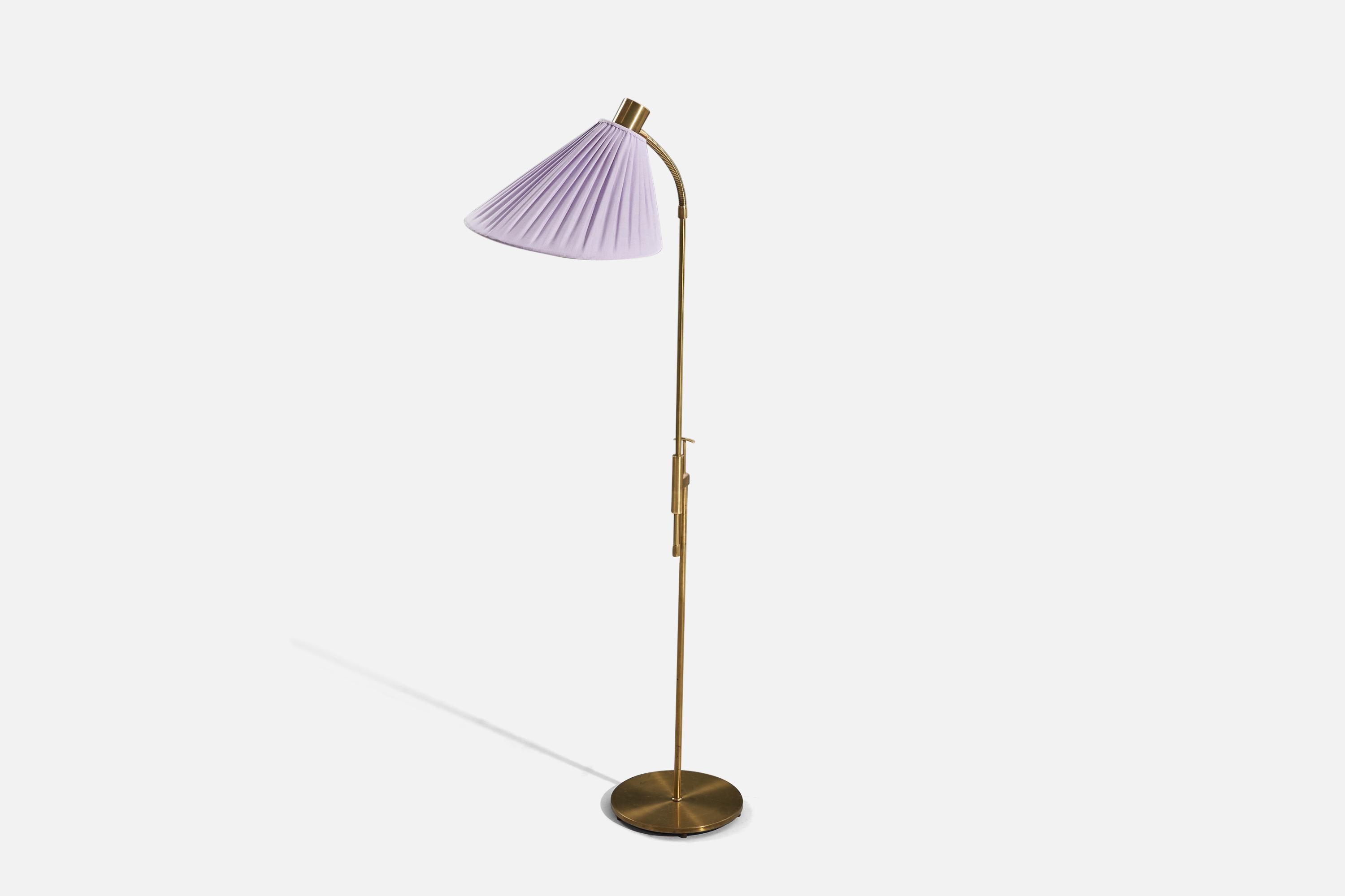 Falkenberg Belysning, Adjustable Floor Lamp, Brass, Fabric, Sweden, 1970s In Good Condition For Sale In High Point, NC