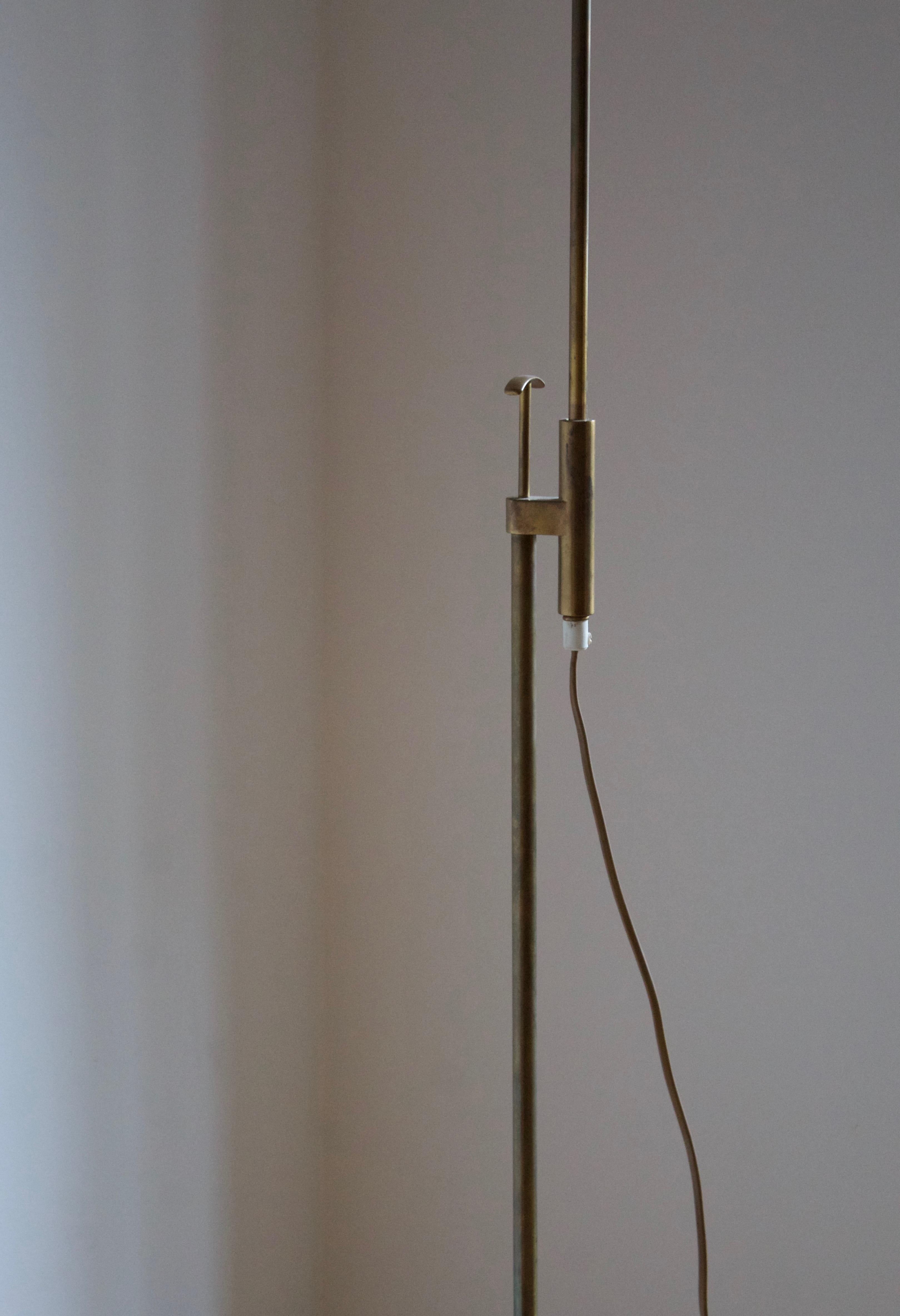 Swedish Falkenberg Belysning, Adjustable Floor Lamp, Brass, Rattan, 1950s