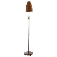 Falkenberg Belysning, Adjustable Floor Lamp, Brass, Rattan, 1950s