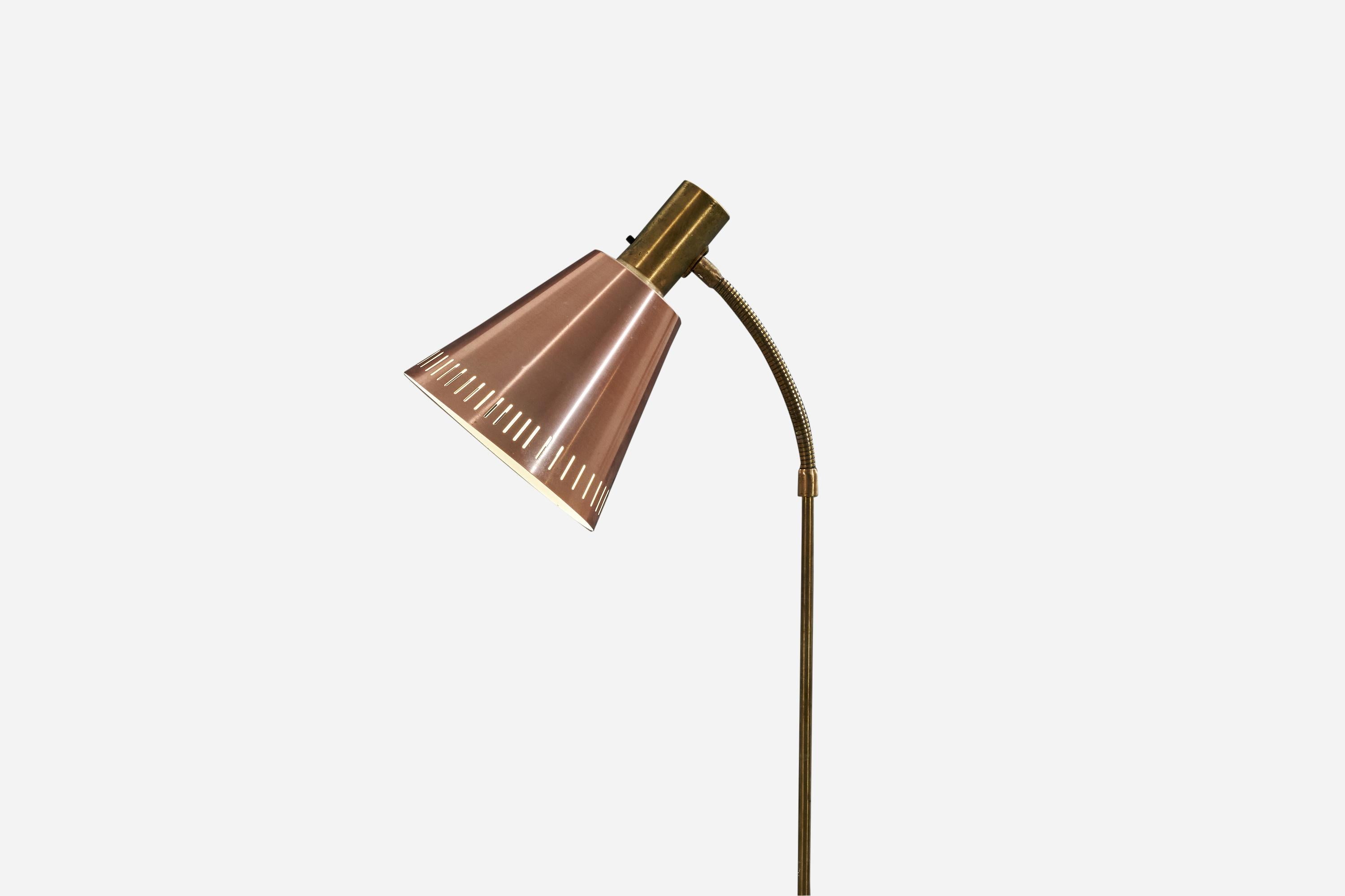 Swedish Falkenberg Belysning, Adjustable Floor Lamp, Brass, Sweden, 1950s For Sale