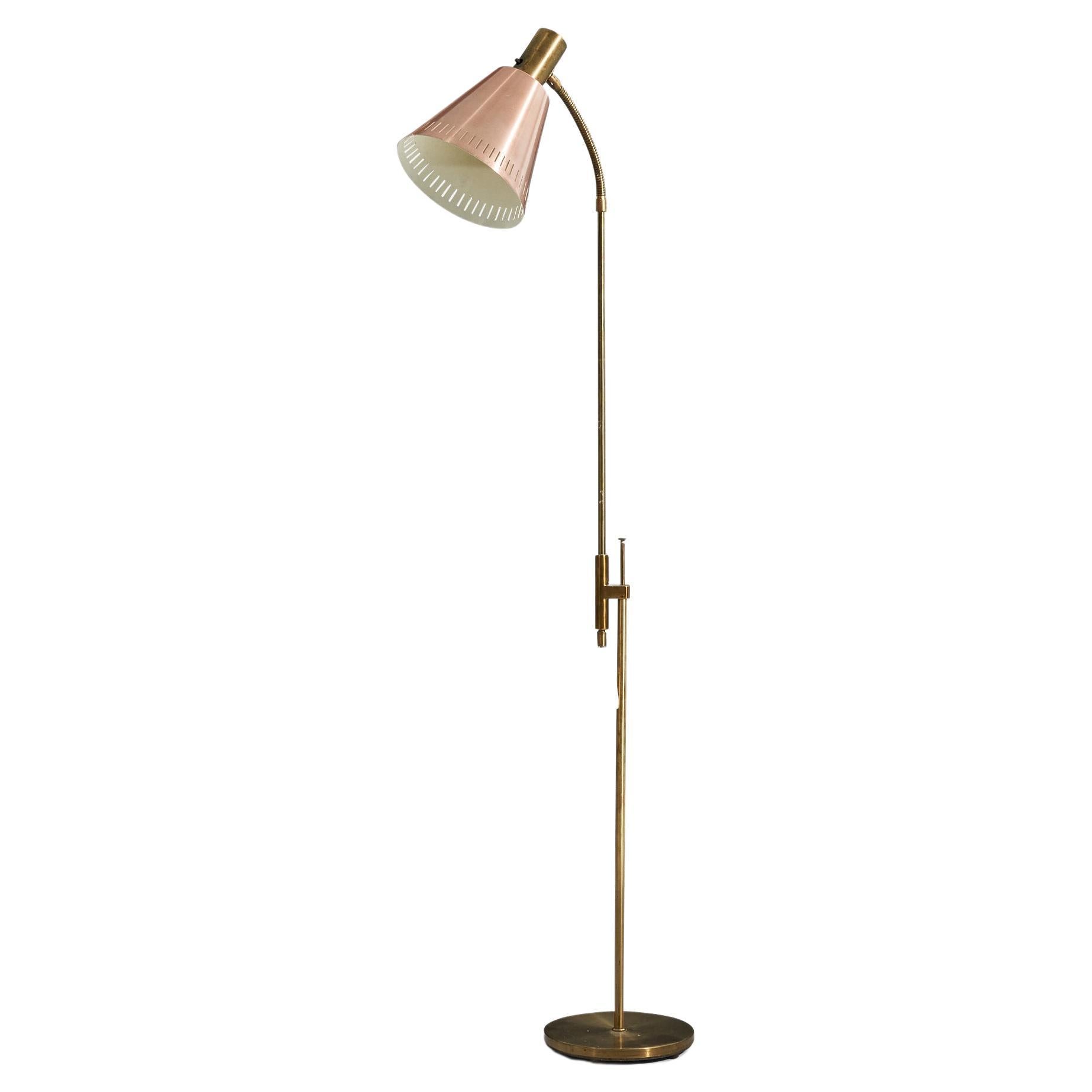 Falkenberg Belysning, Adjustable Floor Lamp, Brass, Sweden, 1950s For Sale