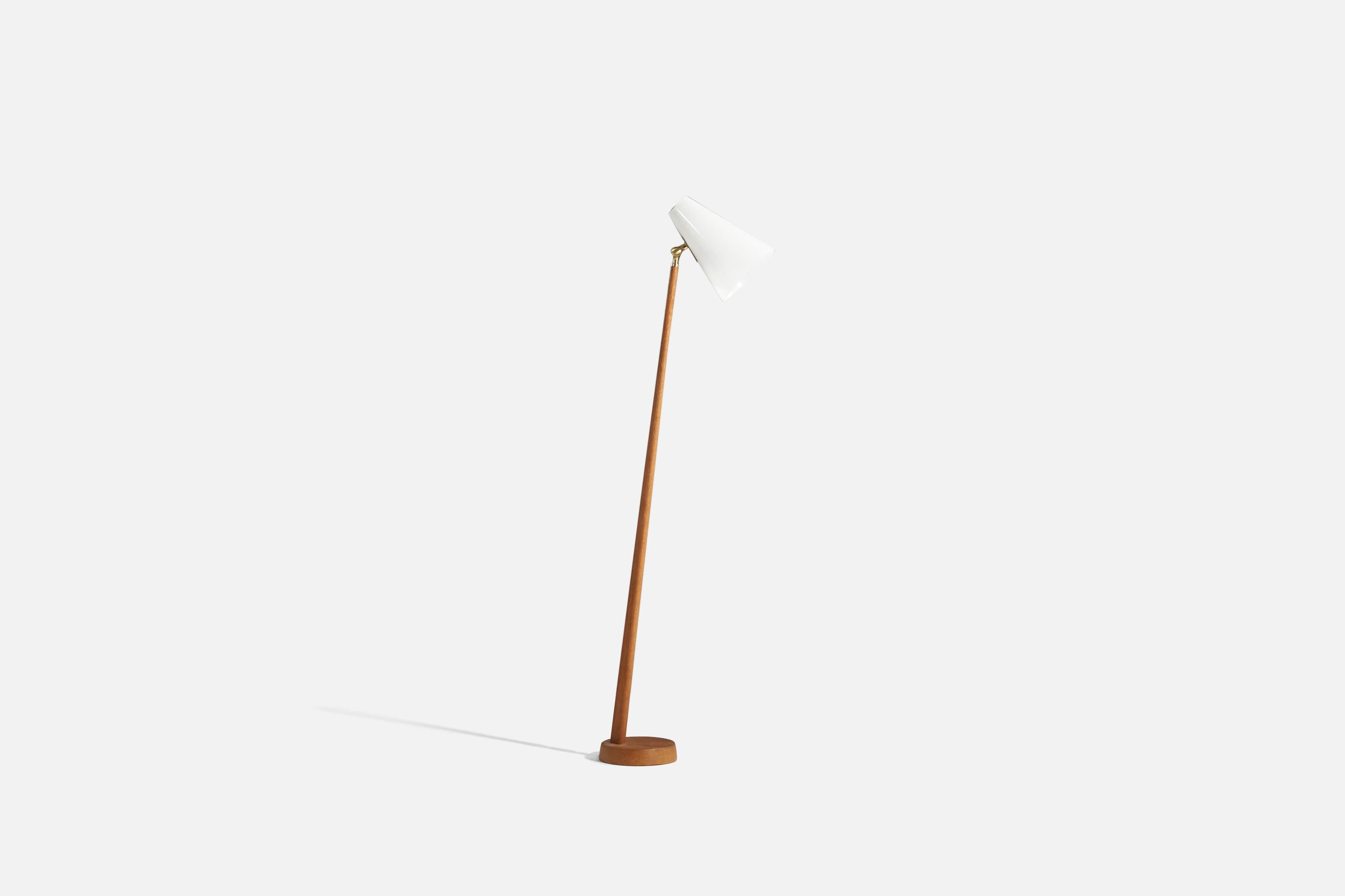 Mid-Century Modern Falkenberg Belysning, Floor Lamp, Brass, Solid Oak, Acrylic, Sweden, 1950s For Sale