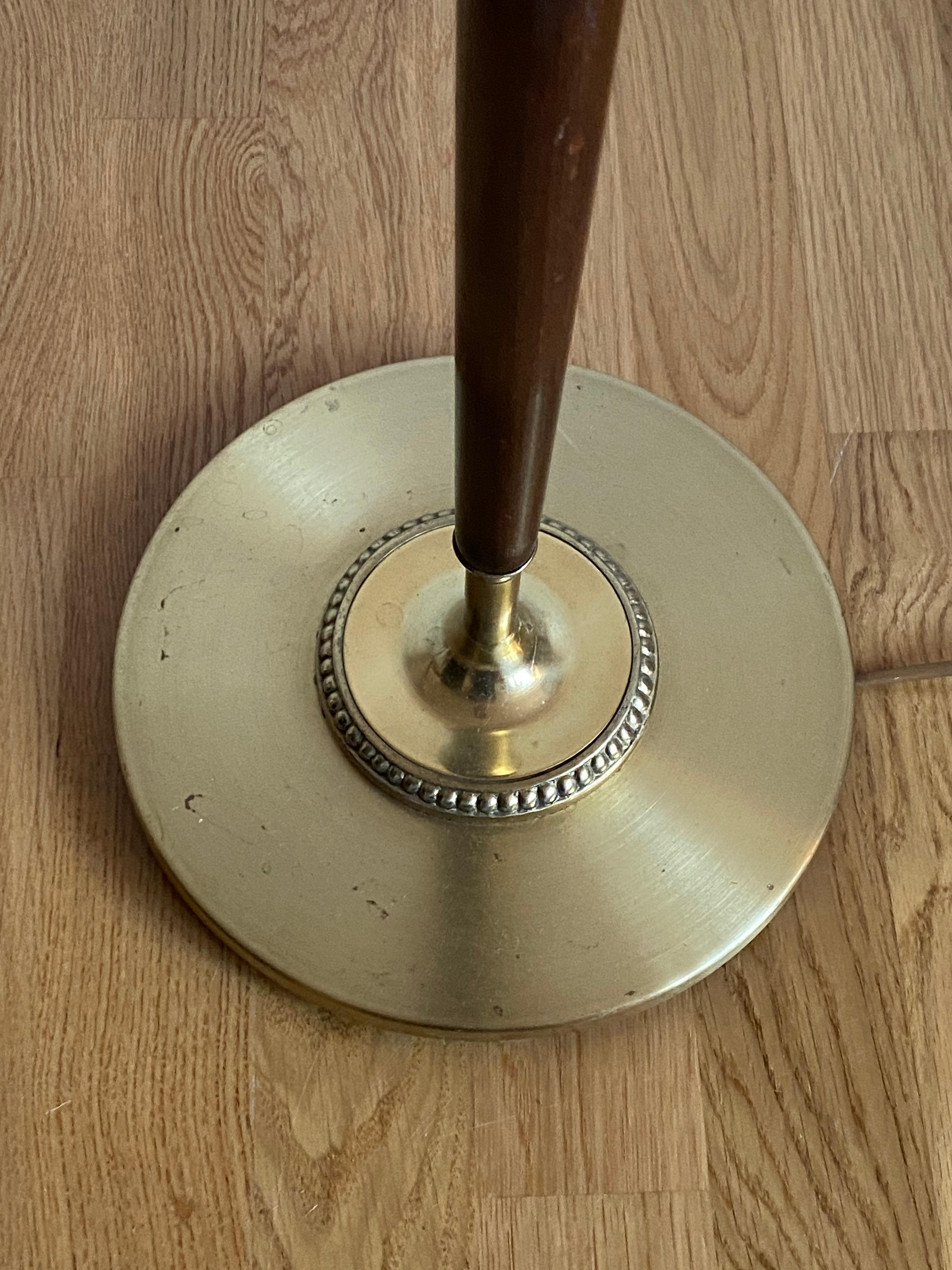 Swedish Falkenberg Belysning, Functionalist Floor Lamps, Brass, Stained Walnut, 1950s