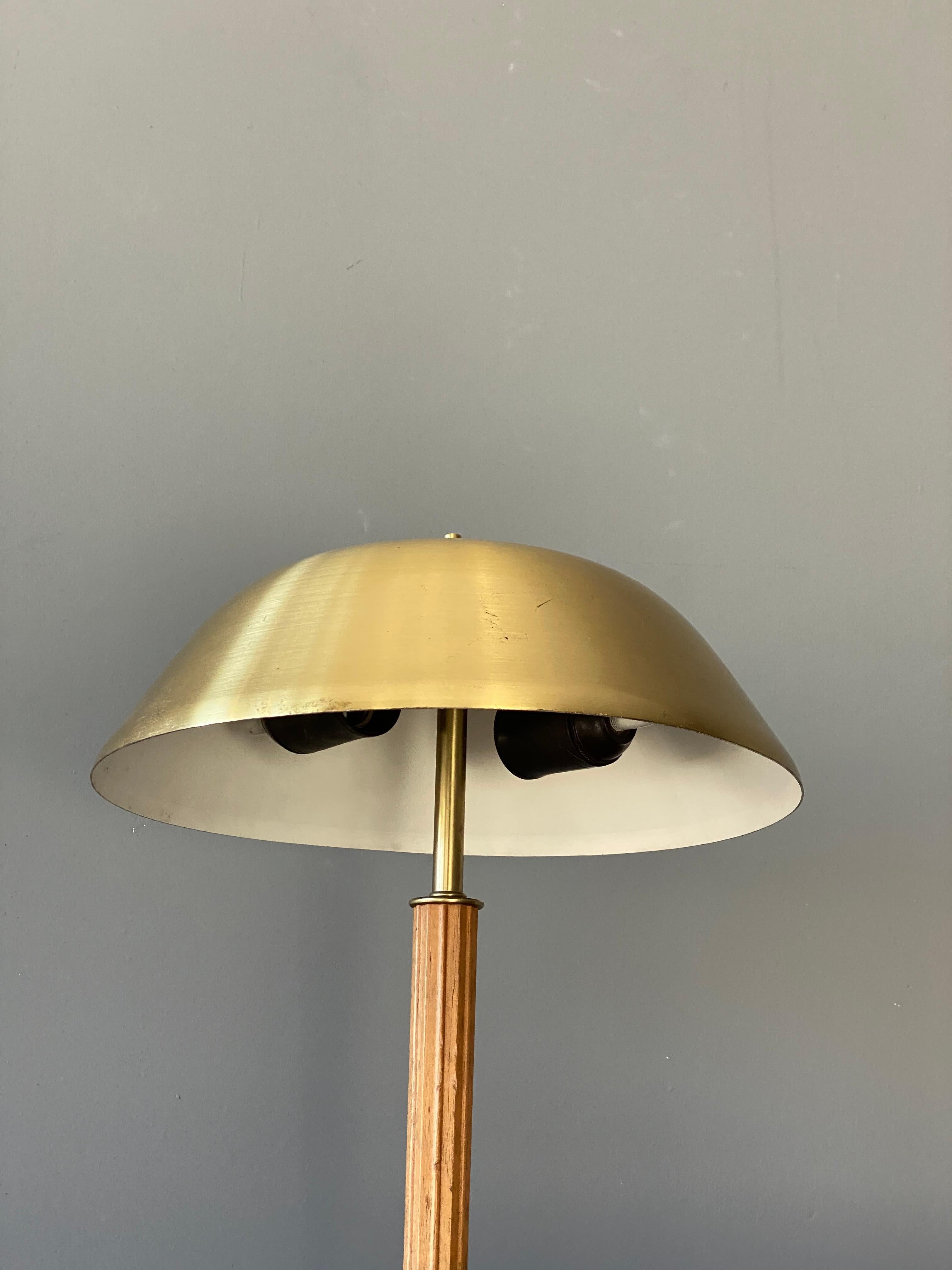 Swedish Falkenberg Belysning, Functionalist Table Lamp, Brass, Stained Wood, 1950s