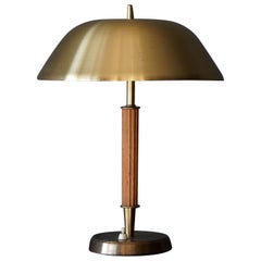 Falkenberg Belysning, Functionalist Table Lamp, Brass, Stained Wood, 1950s
