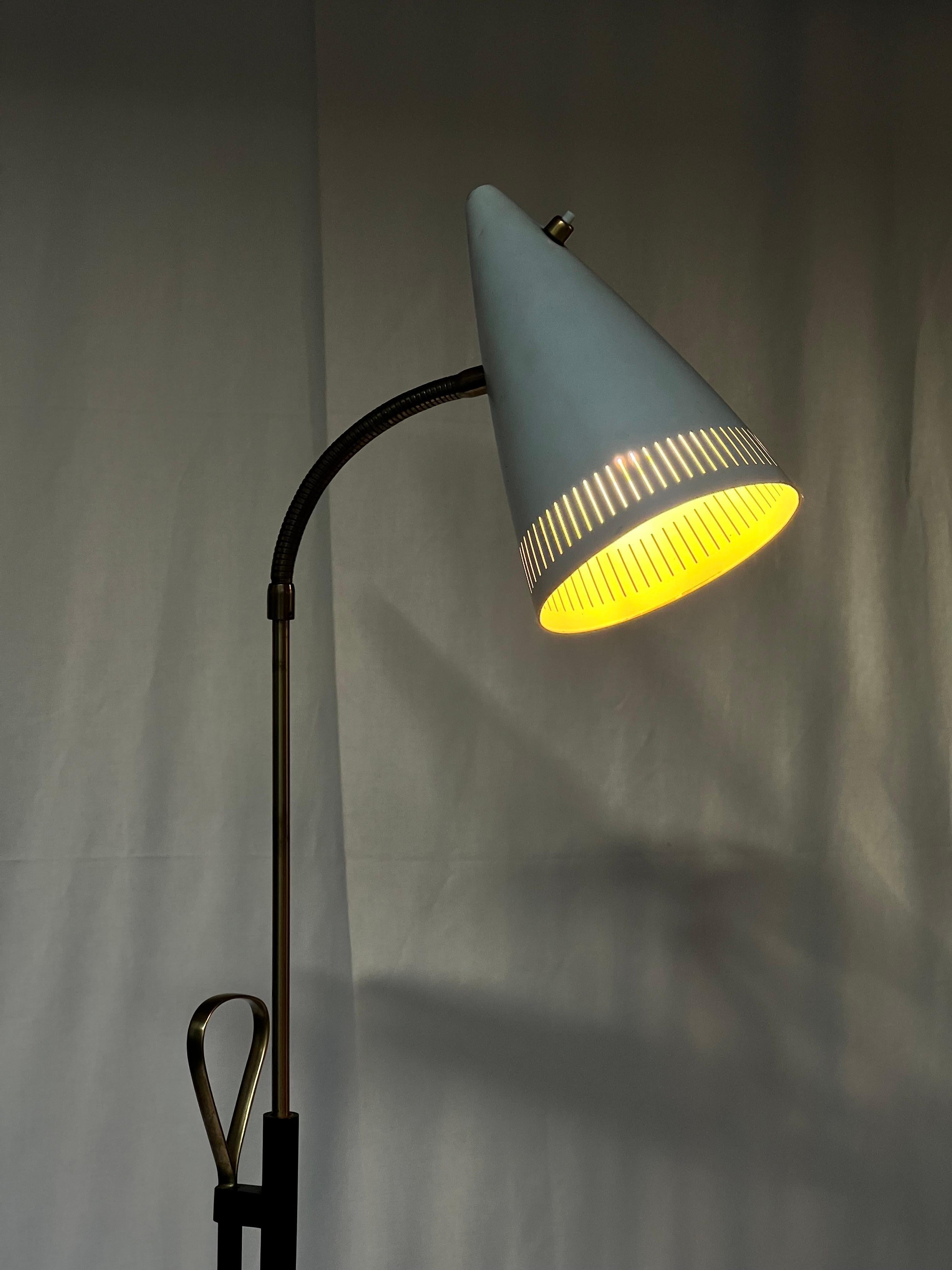 Mid-Century Modern Falkenberg Brass Floor Lamp Adjustable in Height Sweden 1960's