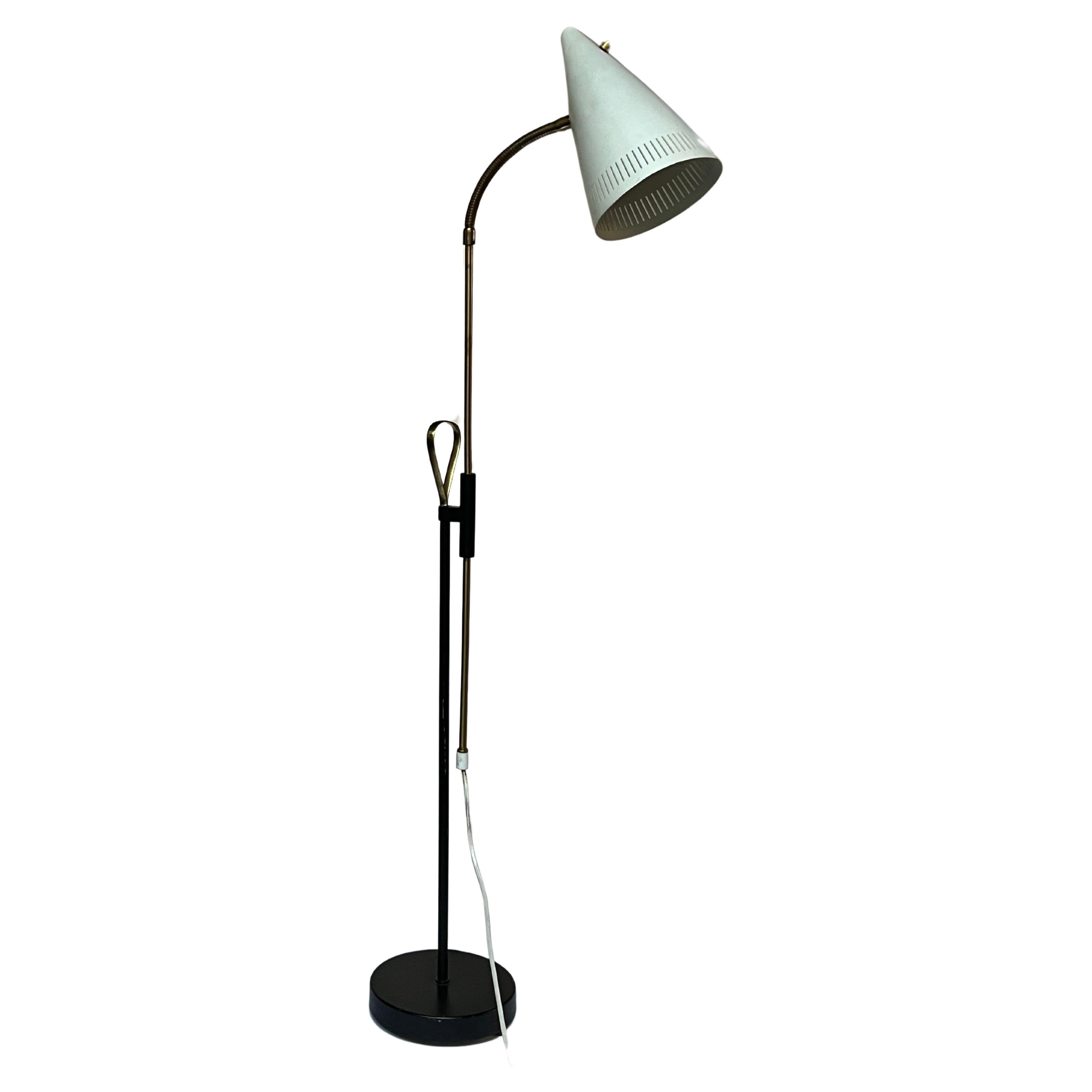 Lampada da terra in ottone Falkenberg regolabile in altezza Svezia anni '60