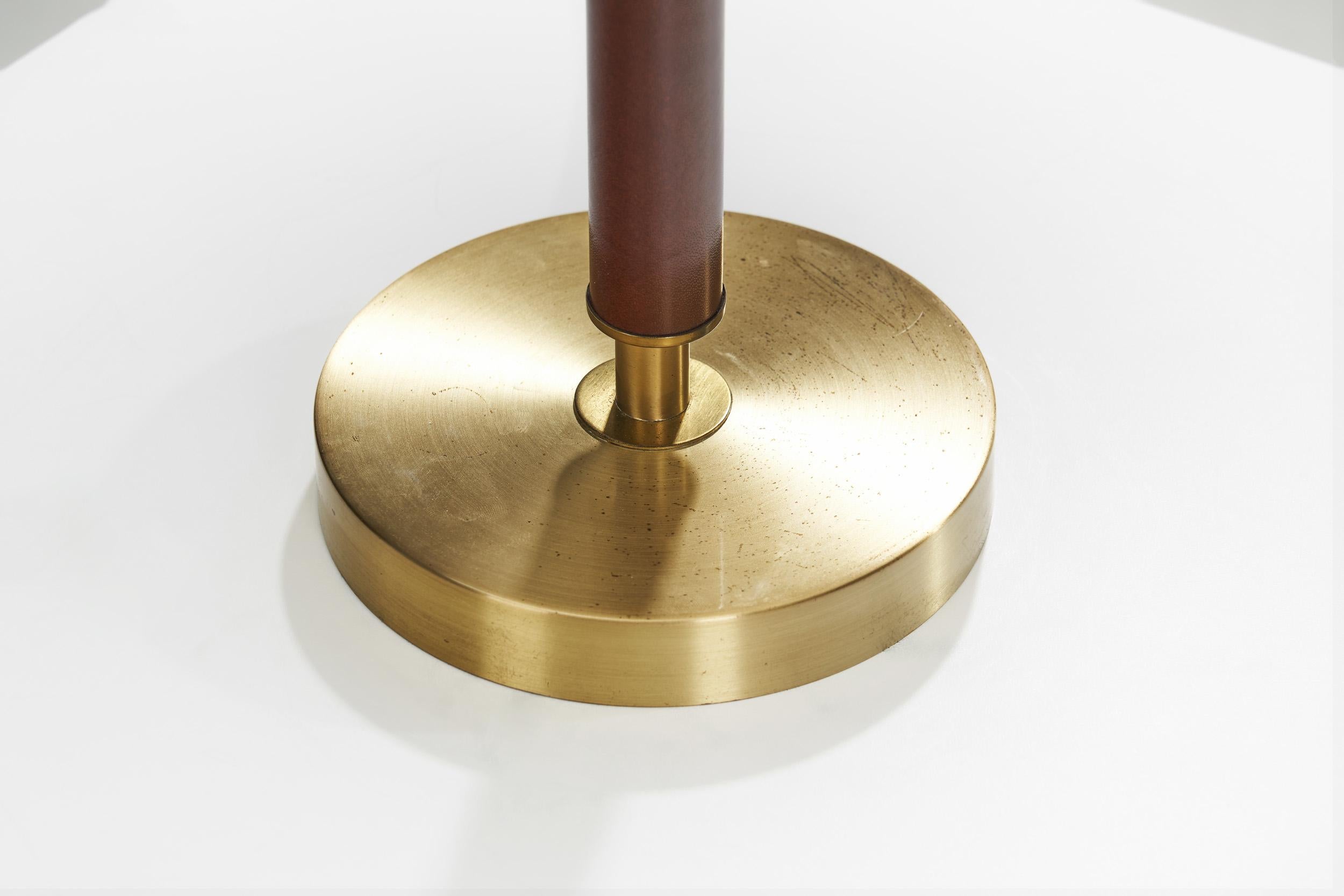 Falkenbergs Belysning Brass and Leather Table Lamp, Sweden, 1960s For Sale 11