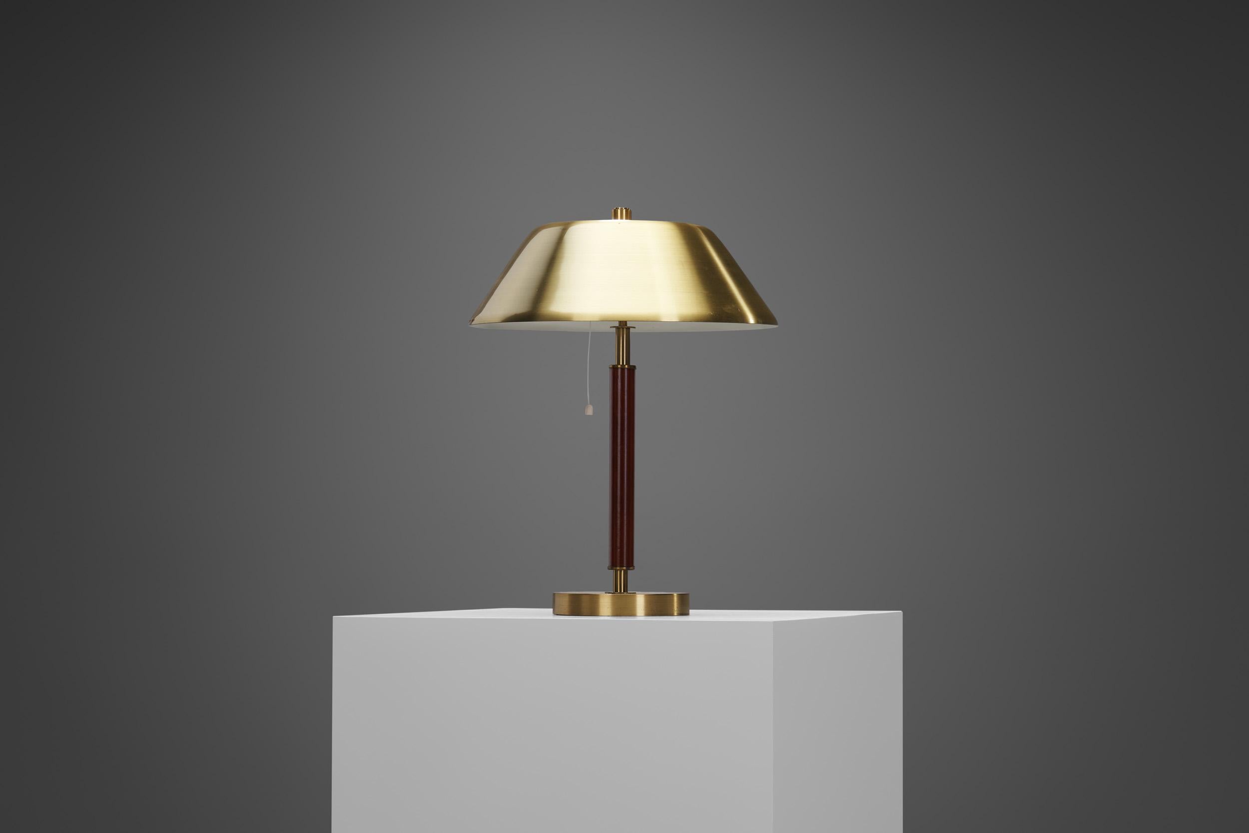 Mid-Century Modern Falkenbergs Belysning Brass and Leather Table Lamp, Sweden, 1960s For Sale
