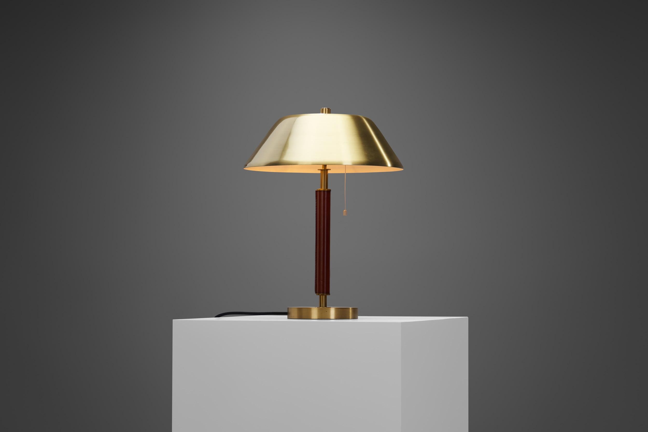 Swedish Falkenbergs Belysning Brass and Leather Table Lamp, Sweden, 1960s For Sale