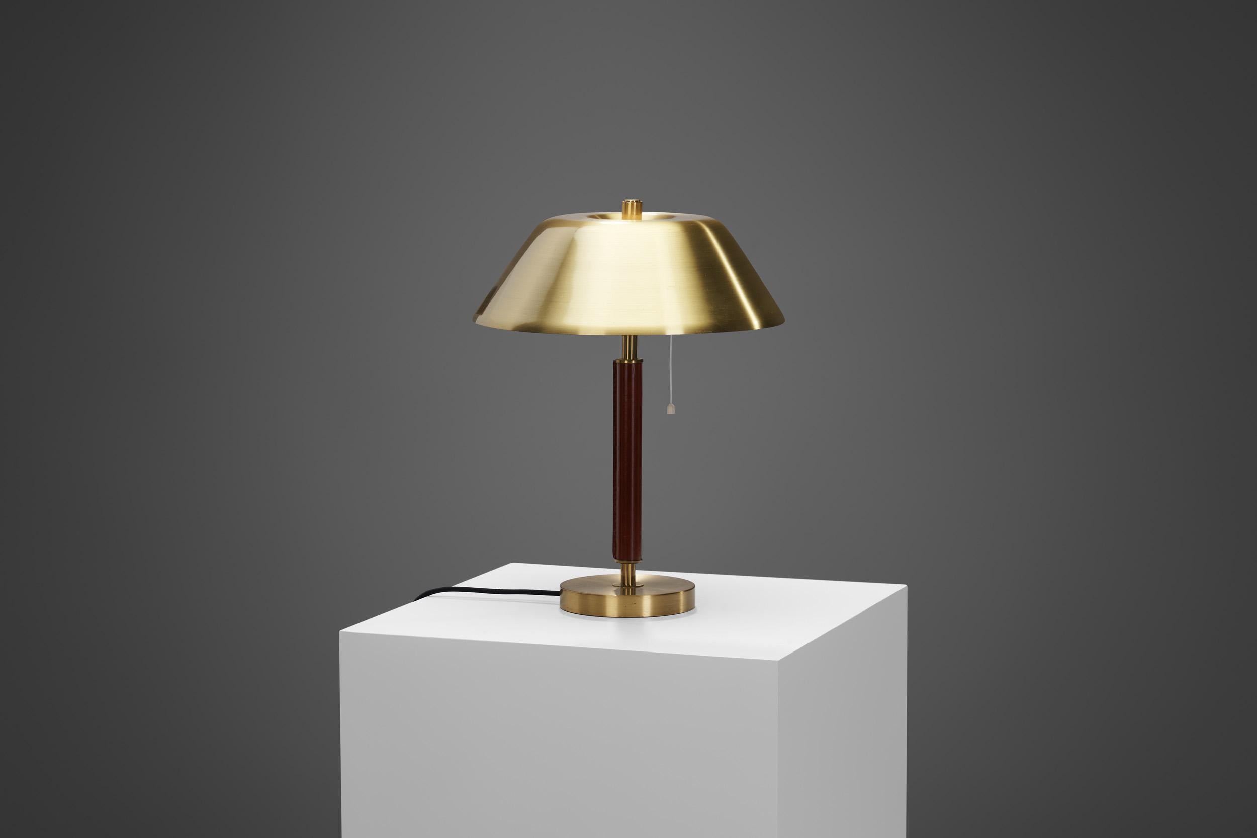 Falkenbergs Belysning Brass and Leather Table Lamp, Sweden, 1960s For Sale 1