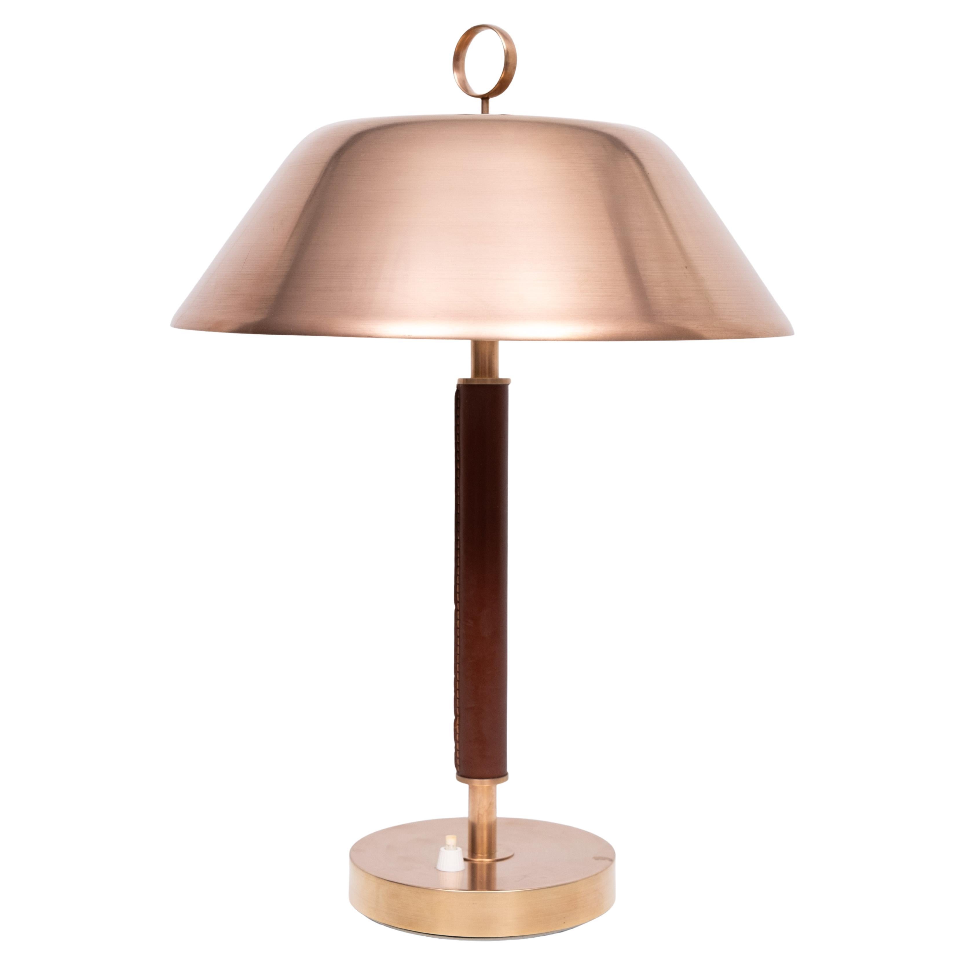 Falkenbergs Belysning  Brass and Leather table lamp  Sweden 1960s en vente