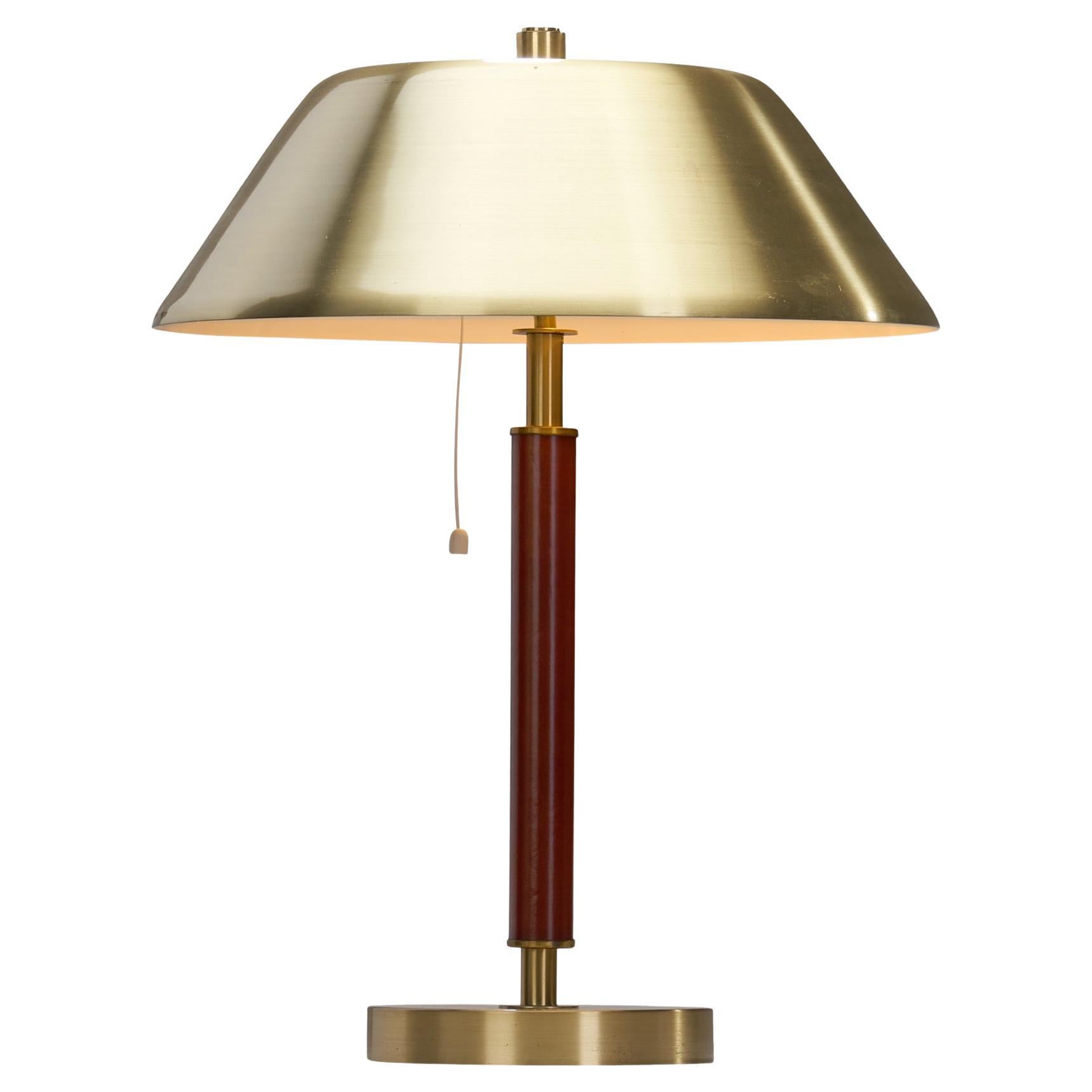 Falkenbergs Belysning Brass and Leather Table Lamp, Sweden, 1960s For Sale