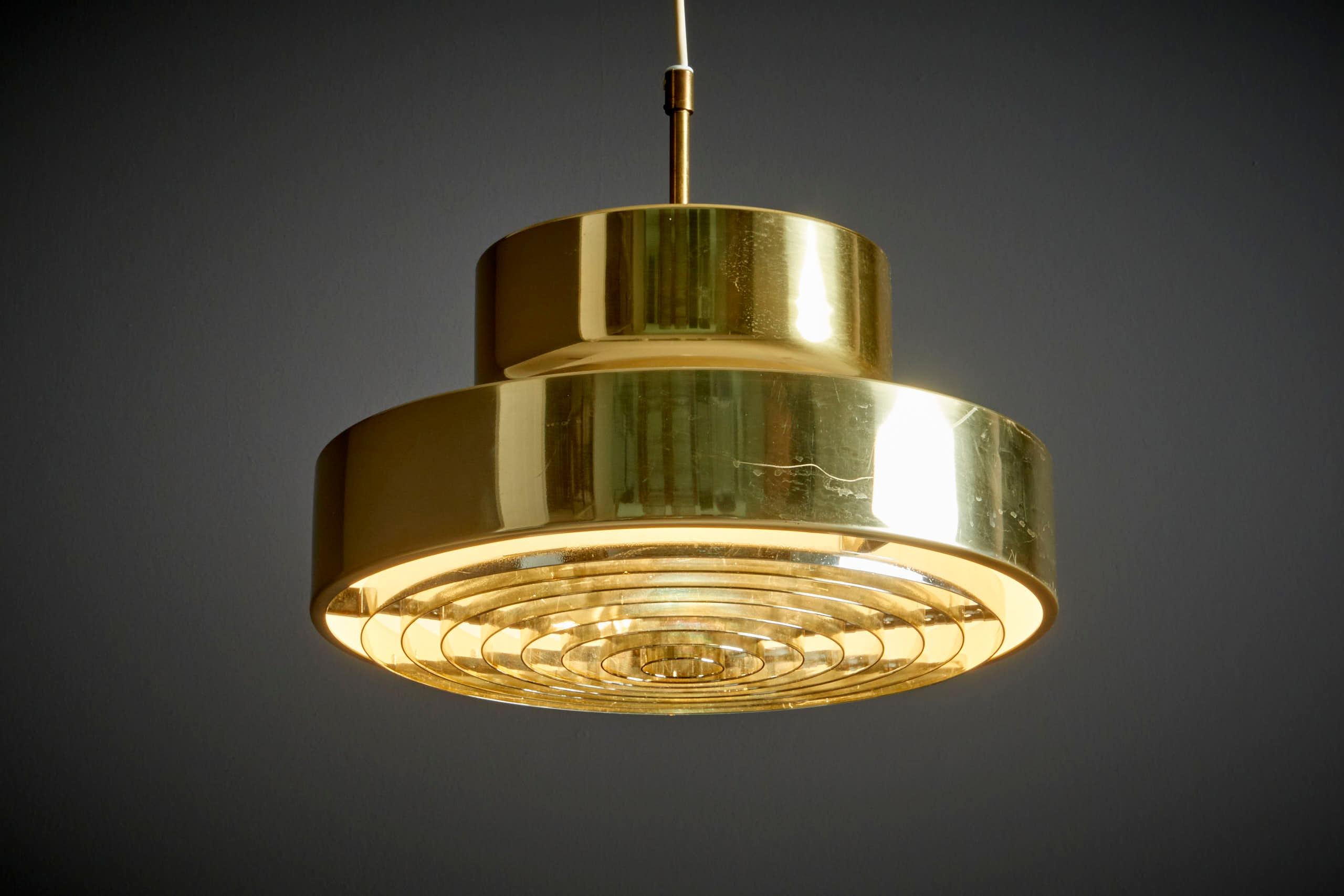 Mid-Century Modern Falkenbergs Belysning Brass Pendant Lamp, Sweden - 1960s For Sale