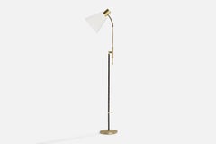 Falkenbergs Belysning, lampada da terra, ottone, pelle, tessuto, anni '50
