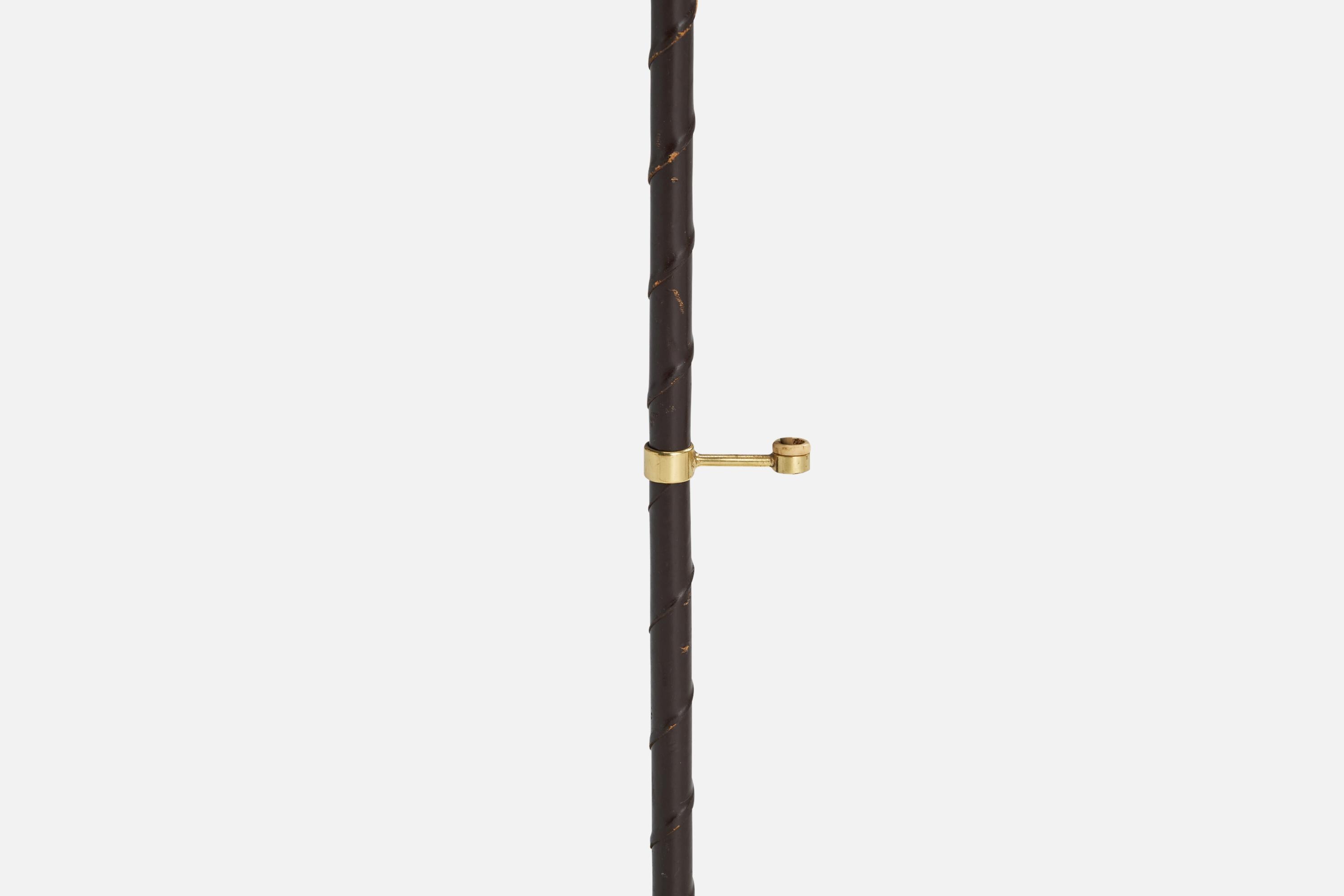 Mid-20th Century Falkenbergs Belysning, Floor Lamp, Brass, Leather, Fabric, 1950s For Sale
